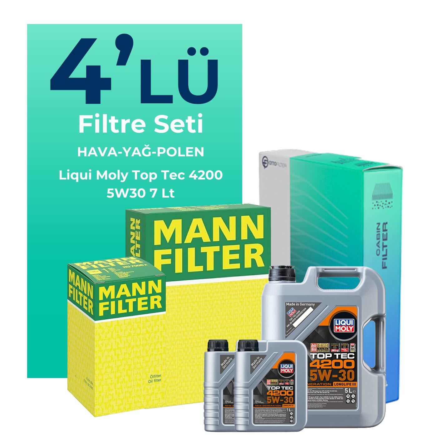 MANN Mitsubishi L200 2.2 Dizel Filtre Bakım Seti Liqui Moly Motor Yağlı (2018-2022) 4 Lü