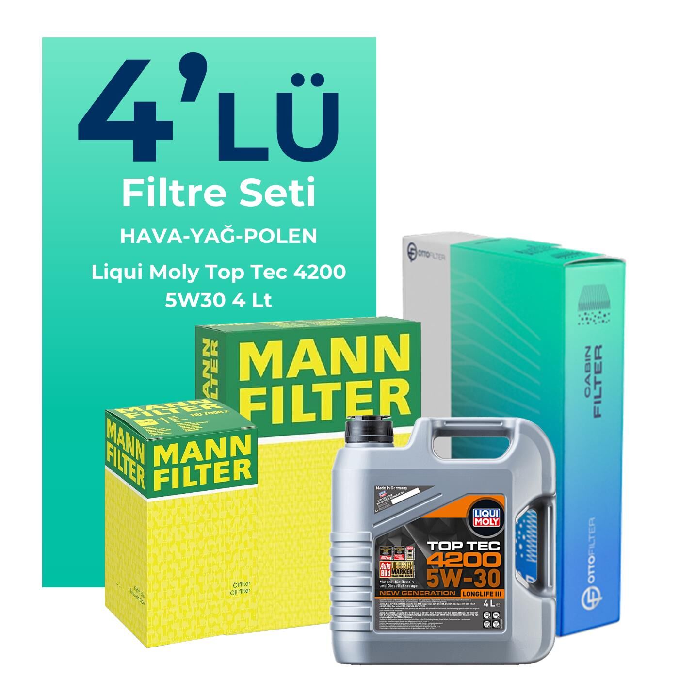 MANN Hyundai i40 1.6 Benzin Filtre Bakım Seti Liqui Moly Motor Yağlı (2012-2016) 4 Lü