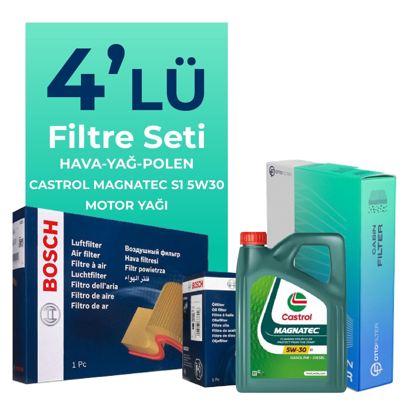 Bosch Chevrolet Aveo / Kalos 1.3 Dizel Filtre Bakım Seti Castrol Motor Yağlı (2011-2015) 4 Lü