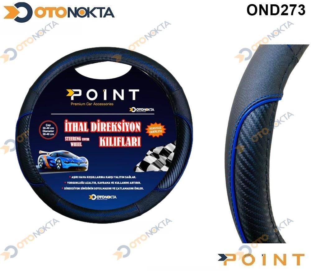 DİREKSİYON KILIFI GEÇME SİYAH KARBO MAVİ DİKİŞ POİ