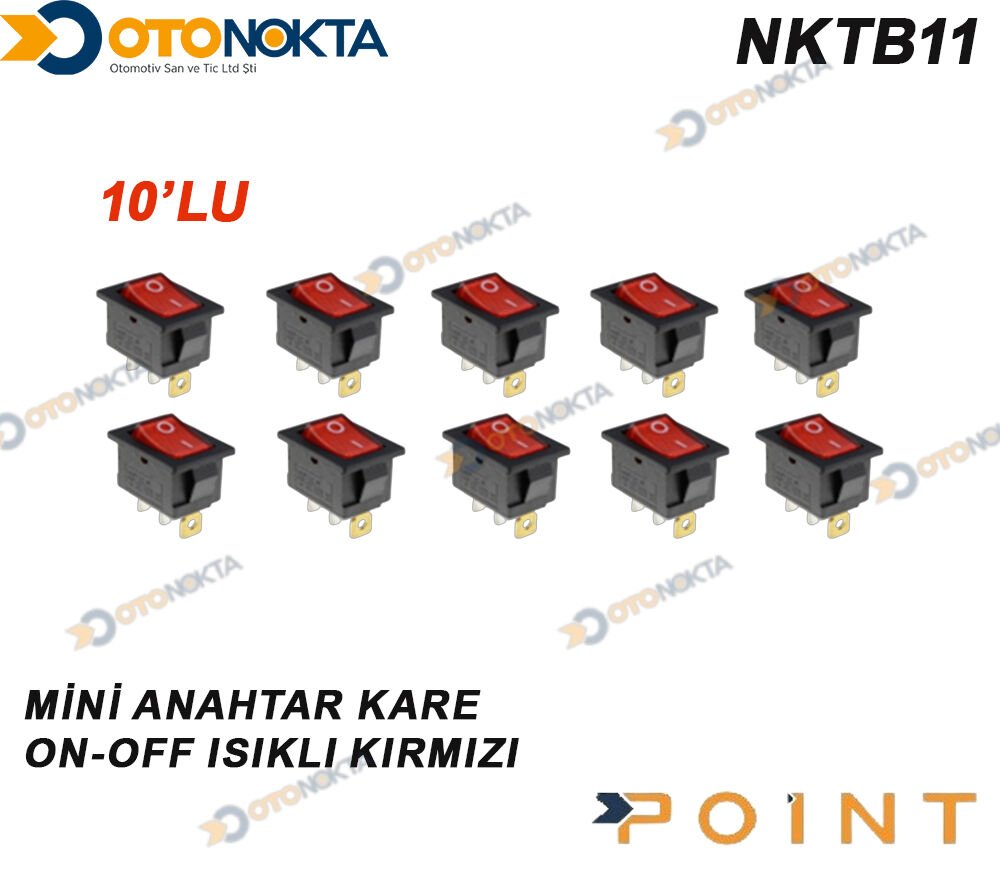 MİNİ ANAHTAR  KARE ON-OFF IŞIKLI KIRMIZI 10 LU