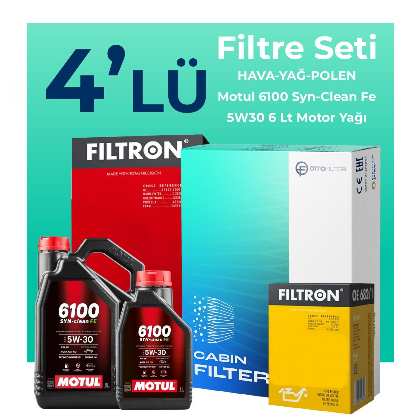 Filtron Kia Soul 1.6 Dizel Filtre Bakım Seti Motul Motor Yağlı (2010-2014) 4 Lü