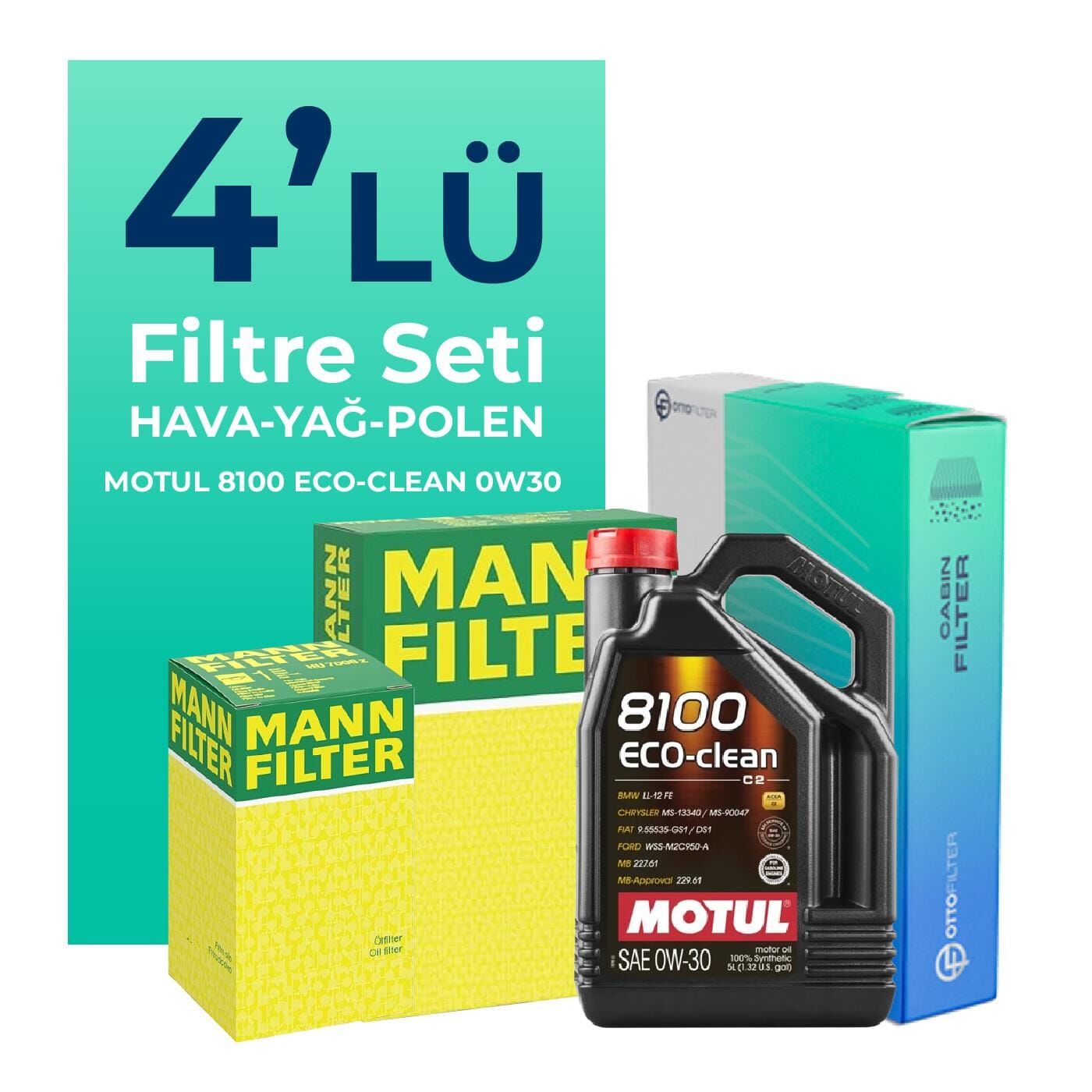MANN Peugeot 2008 1.6 BlueHDi Dizel Filtre Bakım Seti Motul Motor Yağlı (2015-2019) 4 Lü