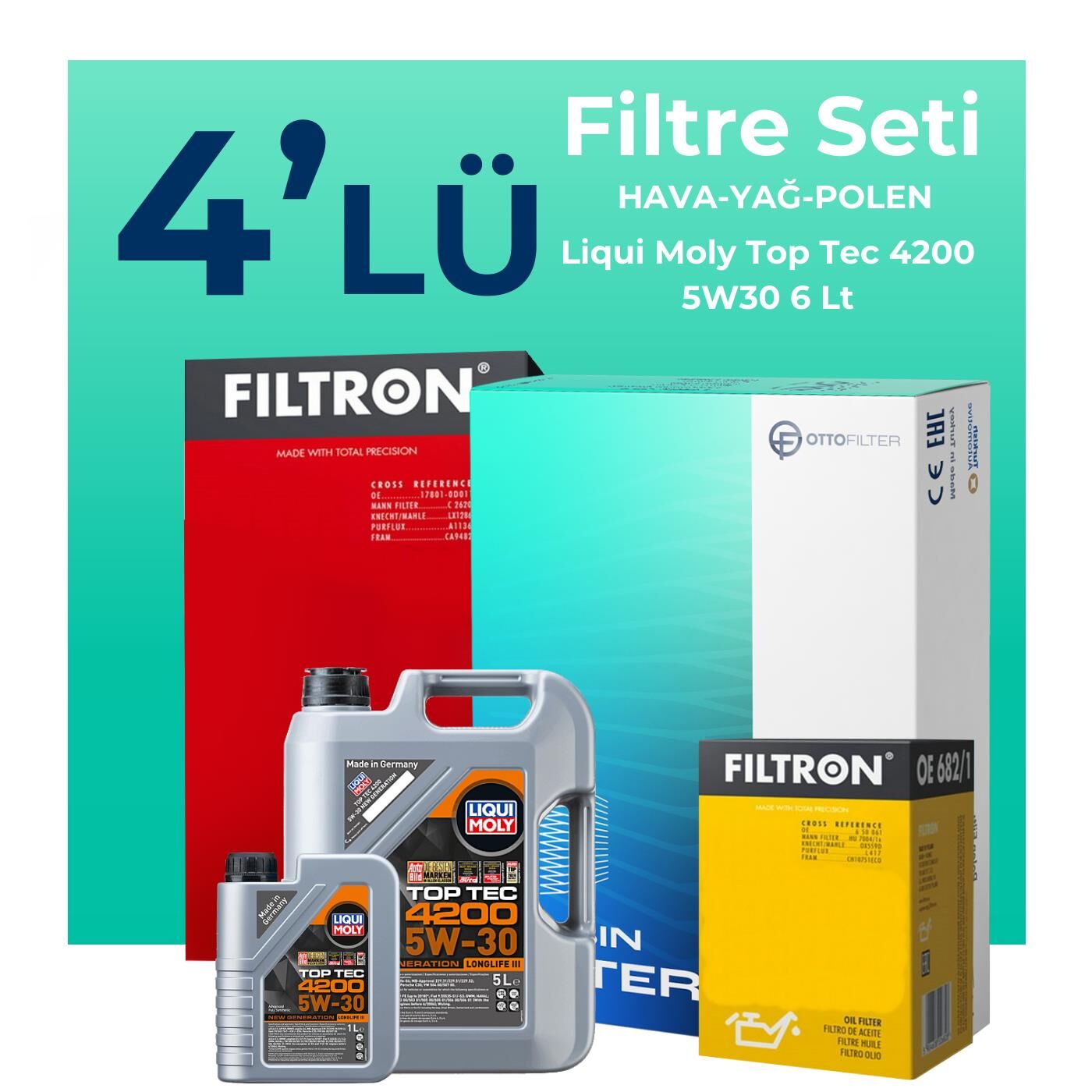 Filtron Mercedes C180 1.8 Benzin Filtre Bakım Seti Liqui Moly Motor Yağlı (2008-2014) 4 Lü