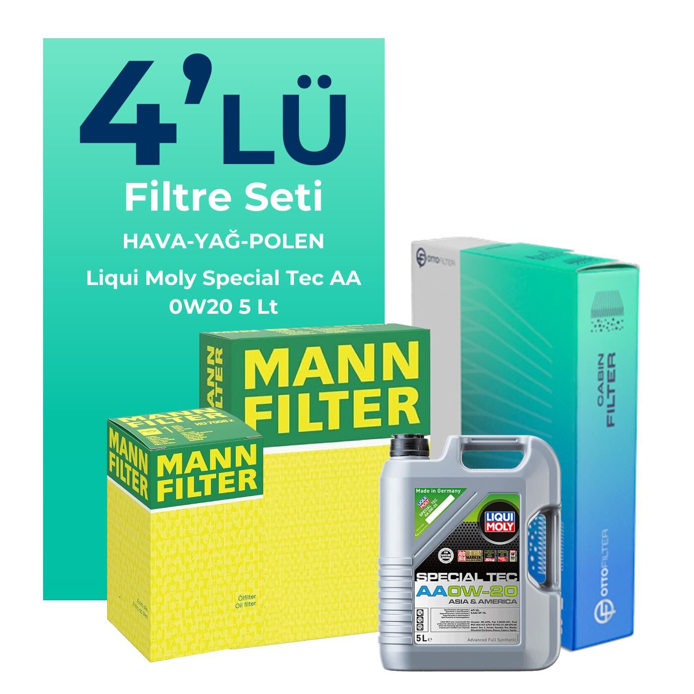 MANN Fiat Egea 1.5 Benzin Filtre Bakım Seti Liqui Moly Motor Yağlı (2022-2024) 4 Lü
