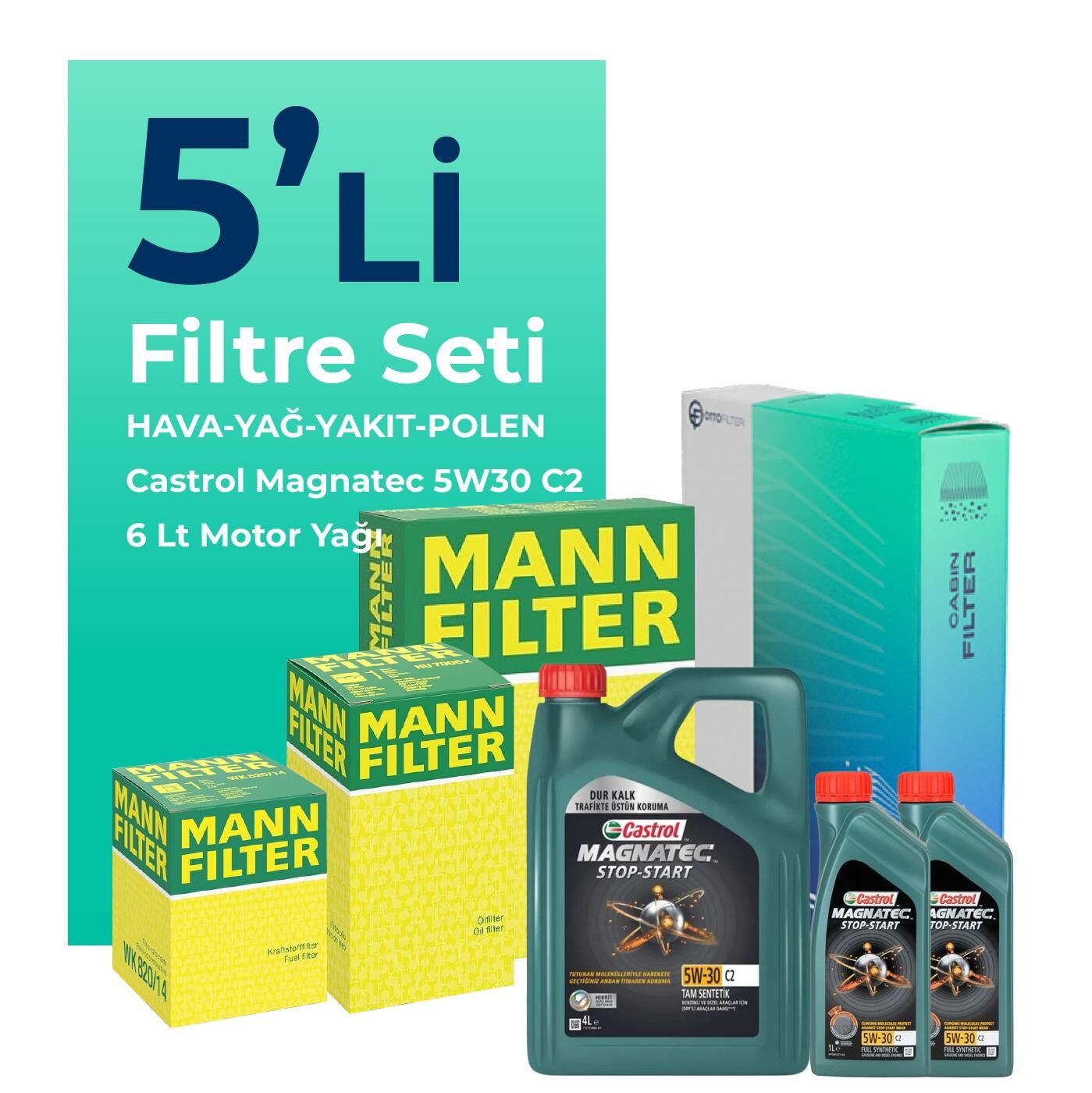 MANN Mercedes E270 Dizel Filtre Bakım Seti Castrol Motor Yağlı (2003-2005) 5 Li