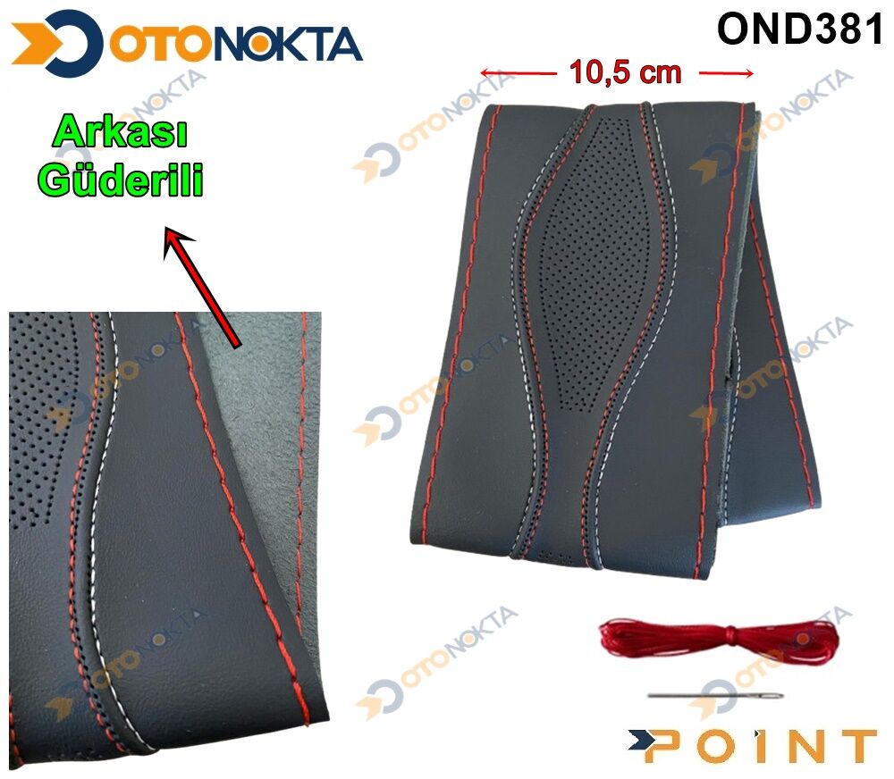 DİREKSİYON KILIFI DİKMELİ DERİ BEYAZ-KIRMIZI İPLİ