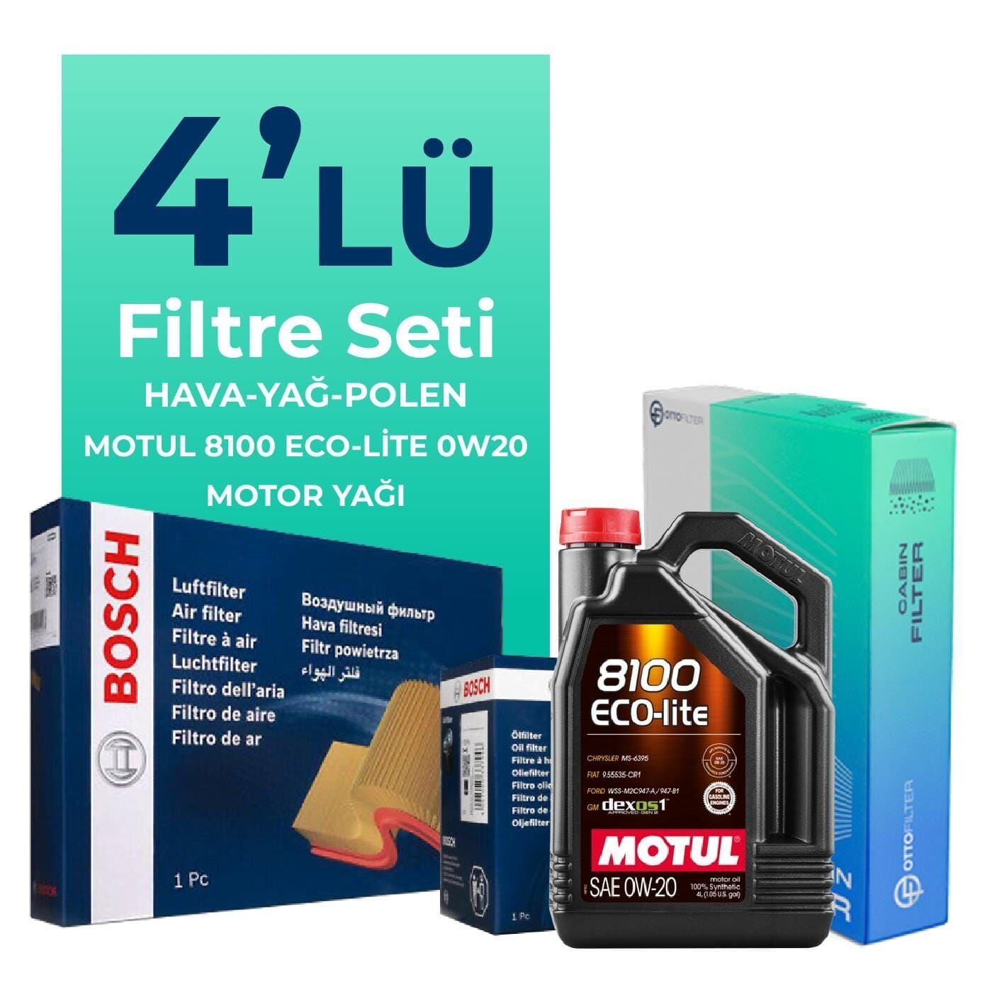 BOSCH Toyota Yaris 1.5 Hybrid Filtre Bakım Seti Motul Motor Yağlı (2012-2016) 4 Lü