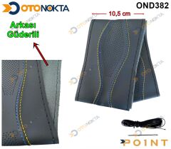 DİREKSİYON KILIFI DİKMELİ DERİ  SARI-MAVİ İPLİ