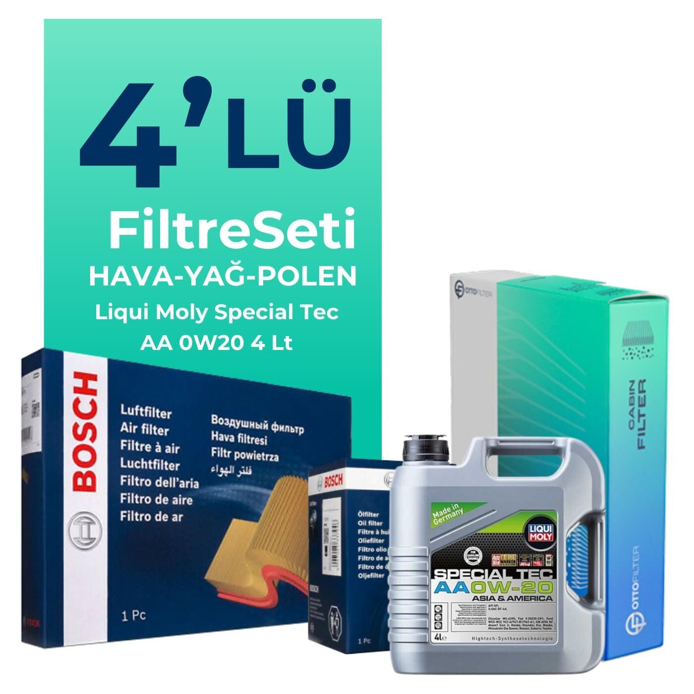 Bosch Suzuki Swift 1.2 Filtre Bakım Seti Liqui Moly Motor Yağlı (2017-2023) 4 Lü