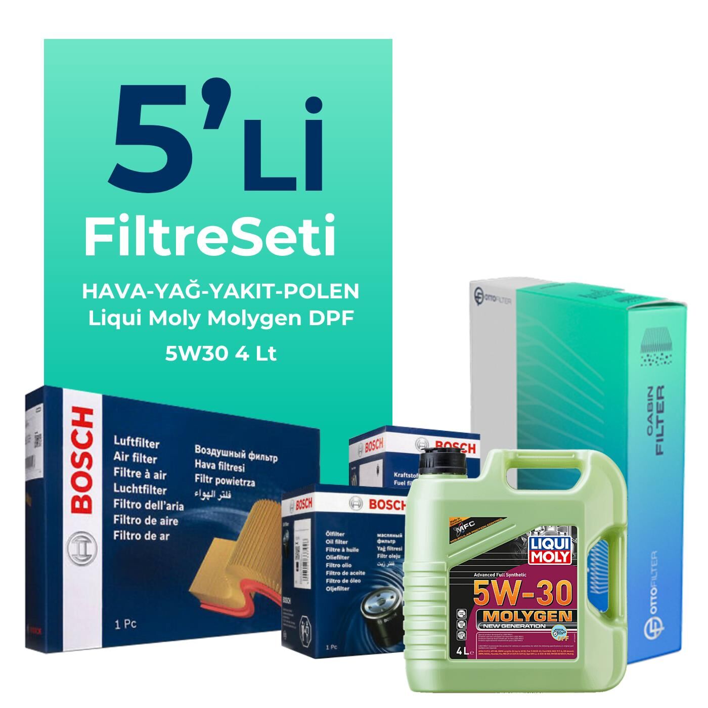 BOSCH Citroen DS5 1.6 Dizel Filtre Bakım Seti Liqui Moly Motor Yağlı (2011-2013) 5 Li