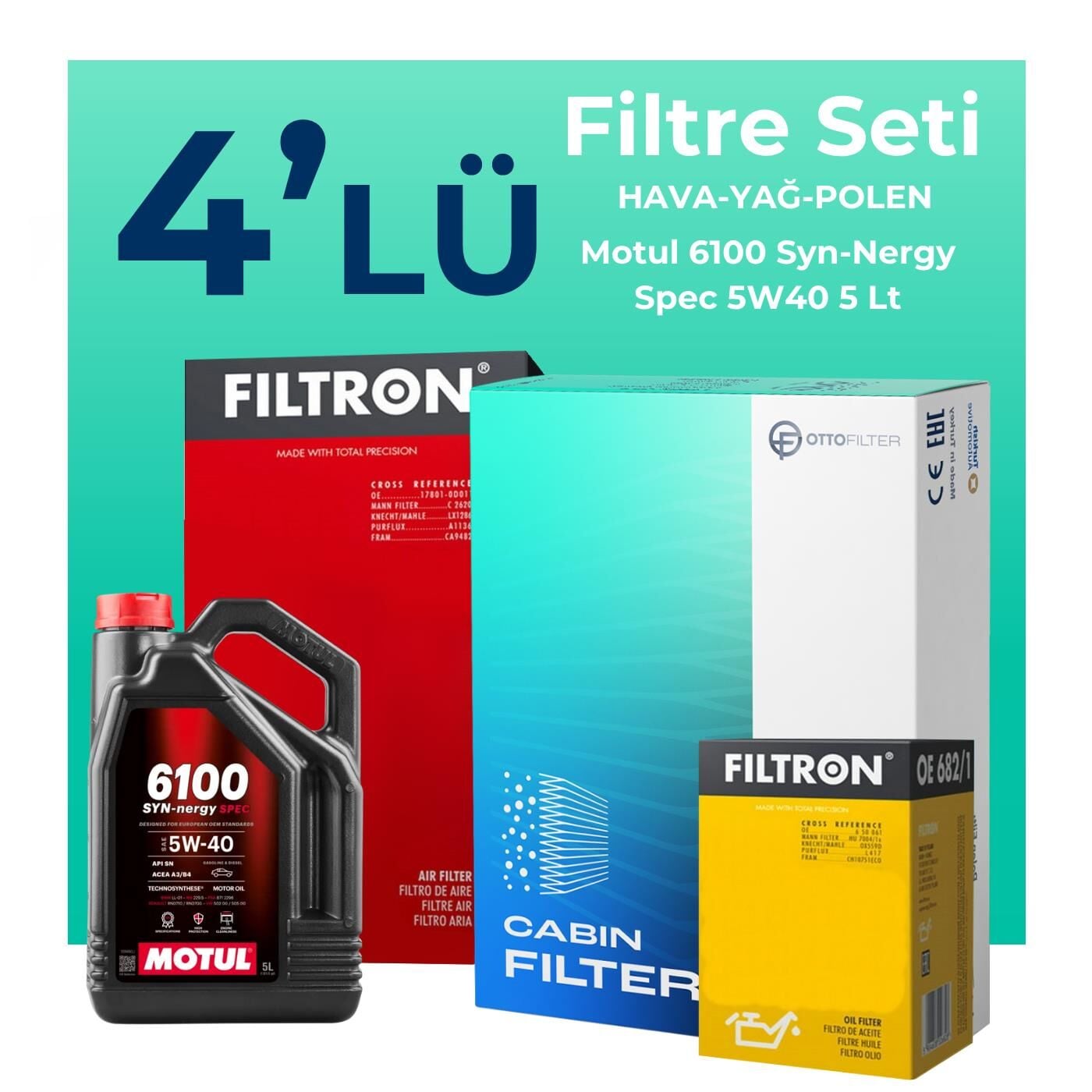Filtron Renault Kadjar 1.2 Benzin TCe Filtre Bakım Seti Motul Motor Yağlı (2015-2018) 4 Lü