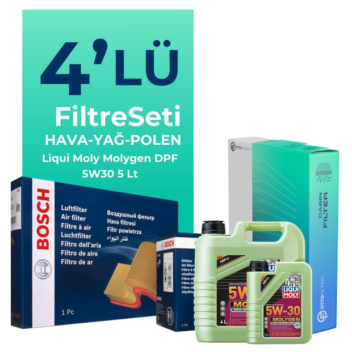 BOSCH Ford Mondeo 2.0 Benzin Filtre Bakım Seti Liqui Moly Motor Yağlı (2002-2008) 4 Lü