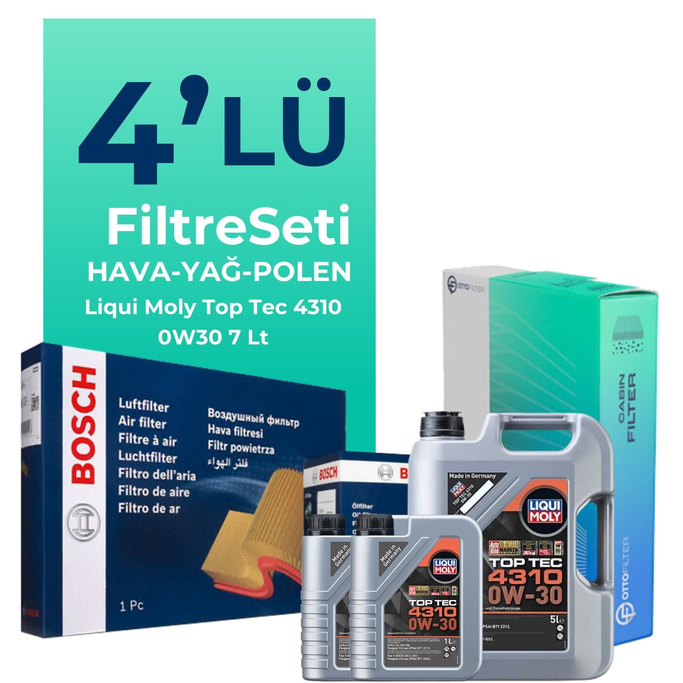 BOSCH Ford Courier 1.5 EcoBlue Filtre Bakım Seti Liqui Moly Motor Yağlı (2018-2023) 4 Lü