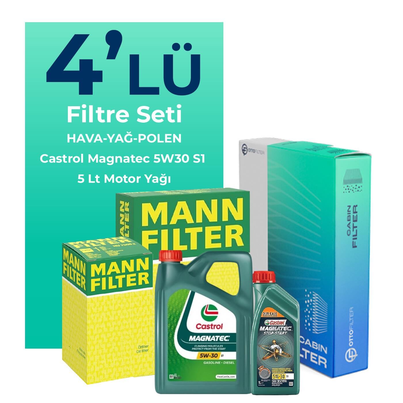 MANN Alfa Giulietta 1.6 Dizel 105 HP Filtre Bakım Seti Castrol Motor Yağlı (2010-2015) 4 Lü