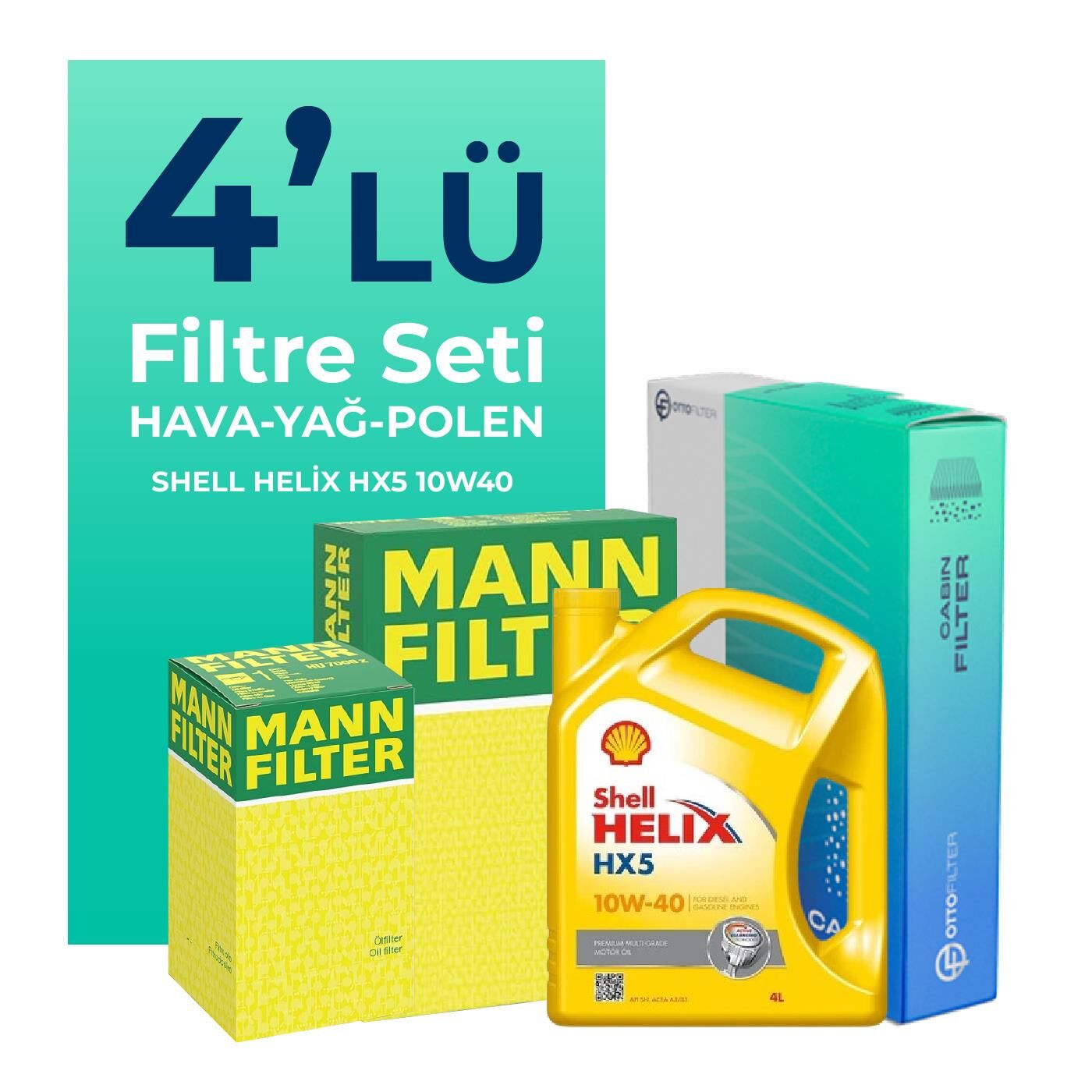 MANN Fiat Albea 1.4 Benzinli Filtre Bakım Seti Shell Motor Yağlı (2006-2012) 4 Lü