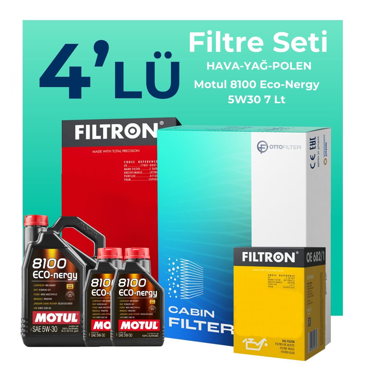 Filtron Mercedes C180 Benzin Filtre Bakım Seti Motul Motor Yağlı (2014-2019) 4 Lü