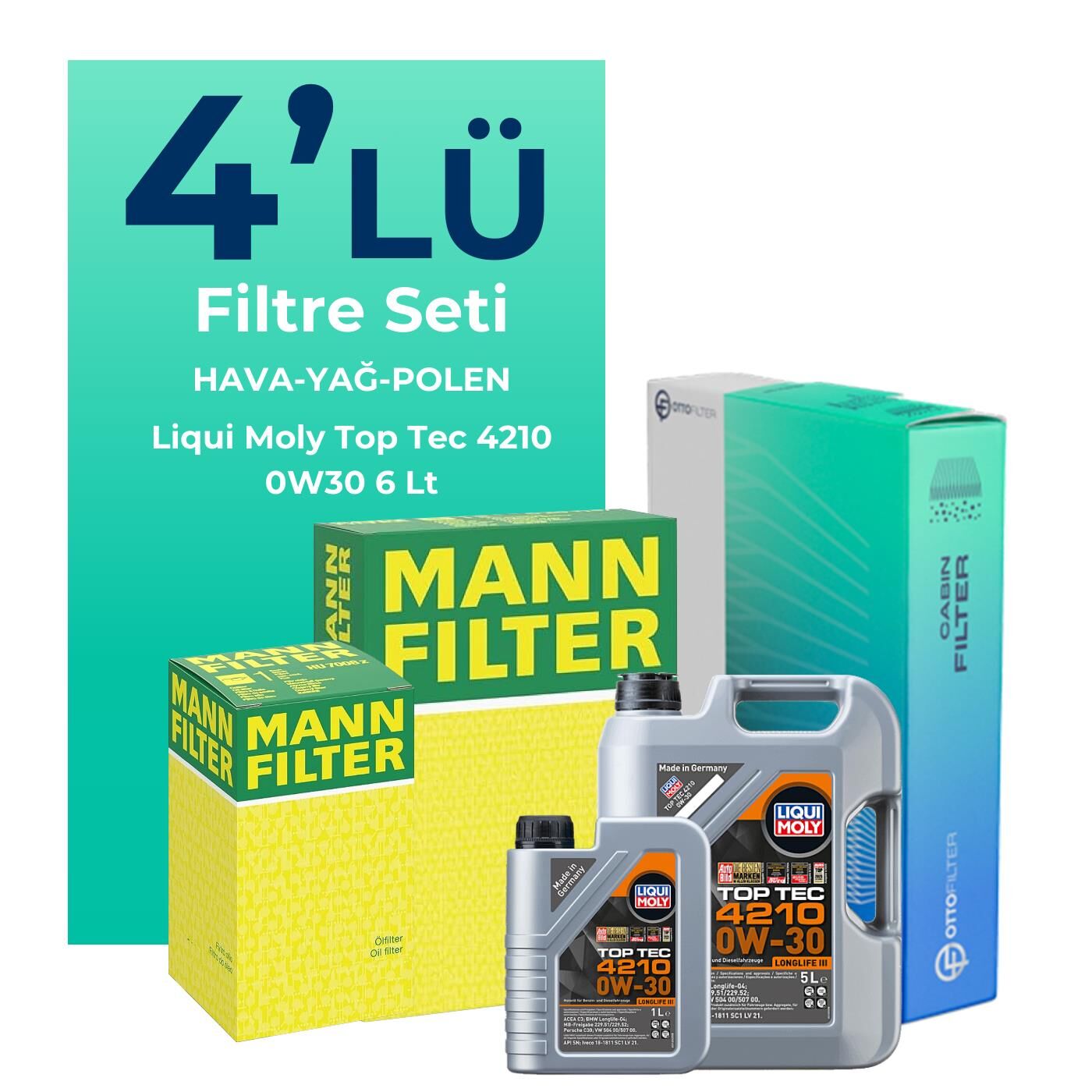 MANN Audi Q7 50 Dizel Filtre Bakım Seti Liqui Moly Motor Yağlı (2019-2024) 4 Lü