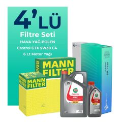 MANN Jaguar XF 3.0 Benzinli Filtre Bakım Seti Castrol Motor Yağlı (2007-2015) 4 Lü