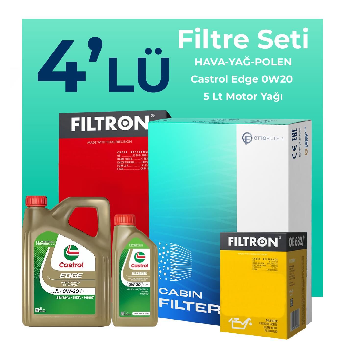 Filtron Skoda Karoq 1.5 TSi Filtre Bakım Seti Castrol Motor Yağlı (2019-2024) 4 Lü