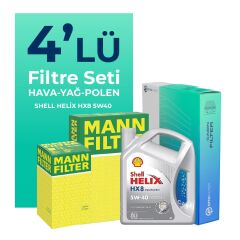 MANN Fiat Punto Evo 1.4 Benzinli Filtre Bakım Seti Shell Motor Yağlı (2008-2015) 4 Lü