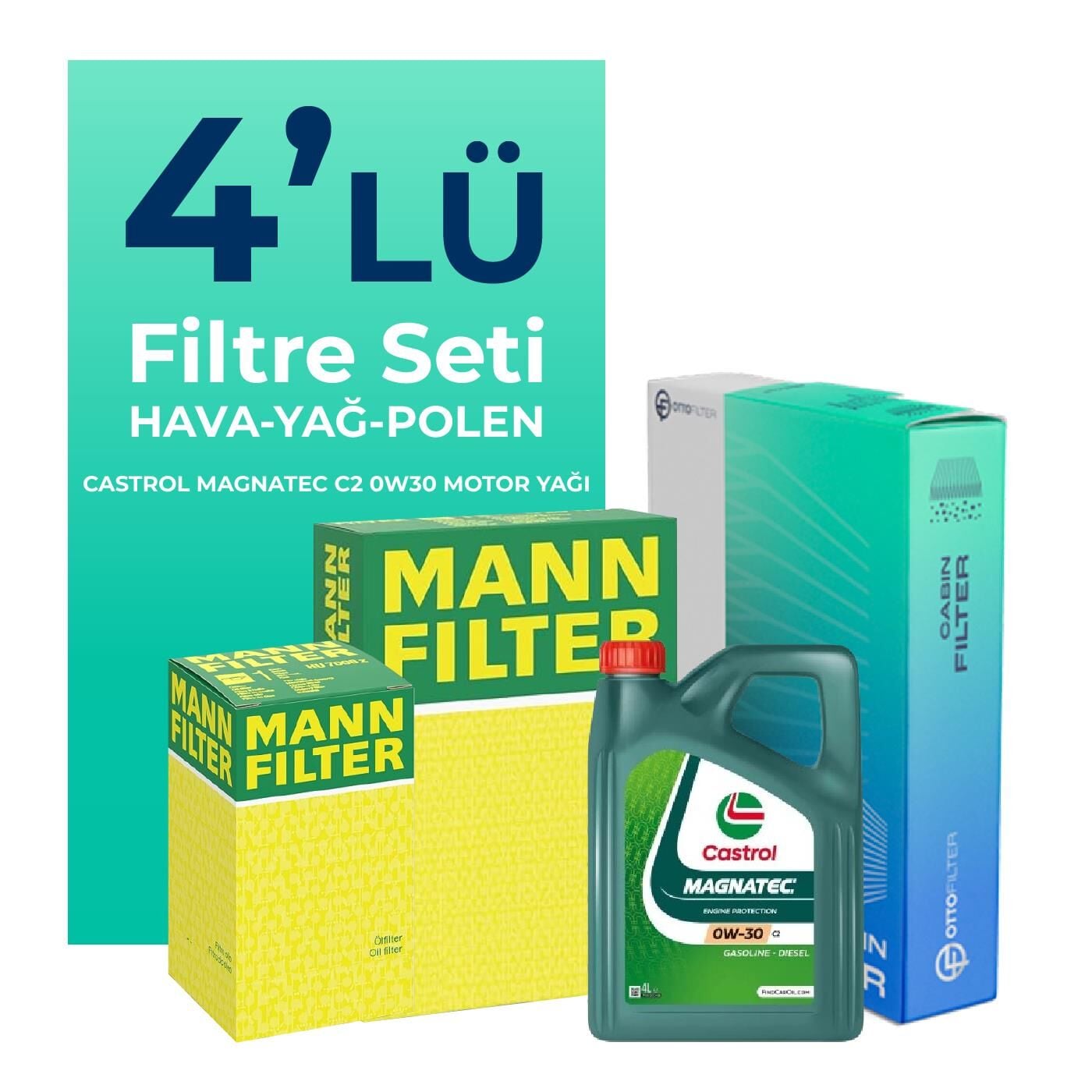 MANN Peugeot 508 1.6 Benzin THP Filtre Bakım Seti Castrol Motor Yağlı (2010-2018) 4 Lü