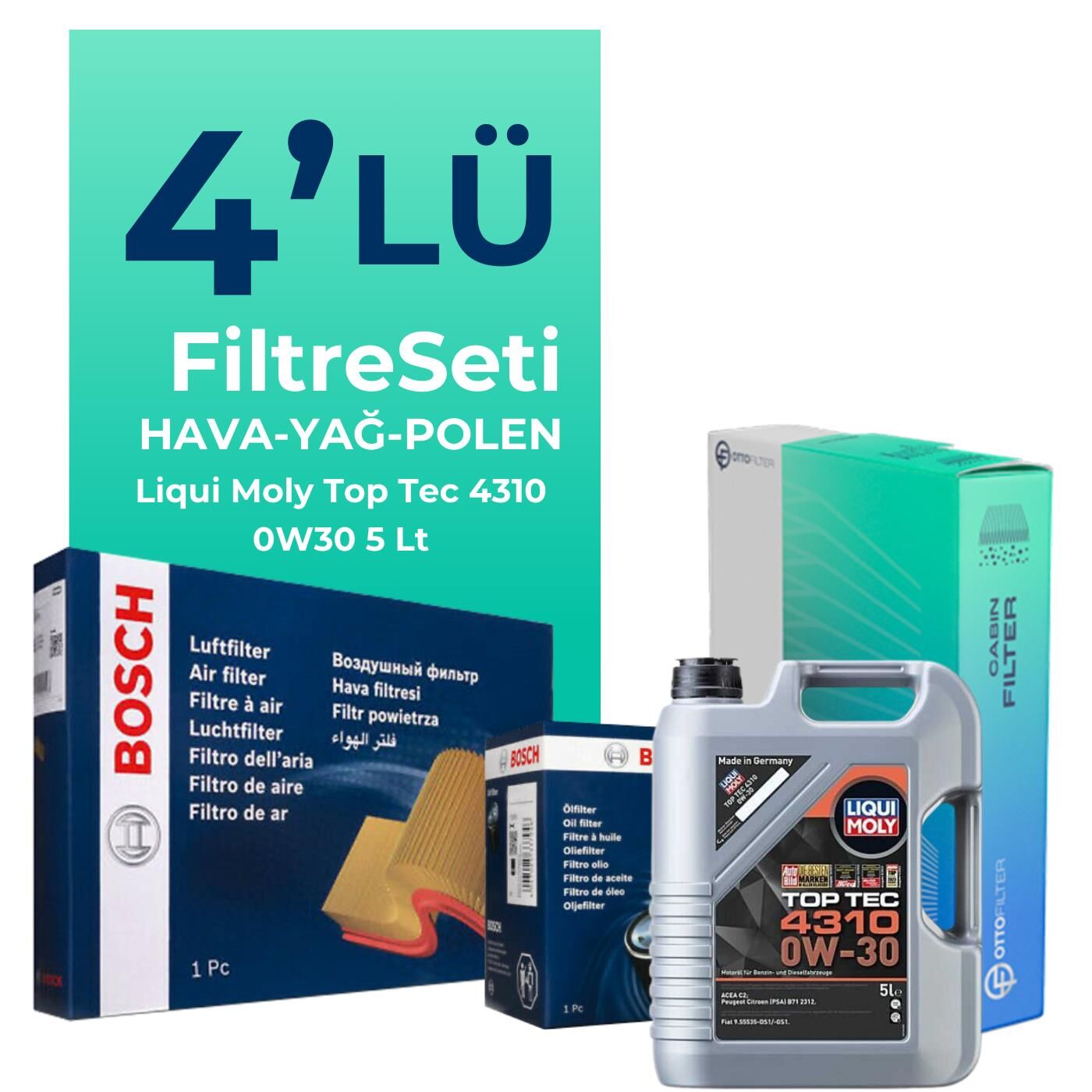 BOSCH Peugeot 3008 1.6 Benzin THP Filtre Bakım Seti Liqui Moly Motor Yağlı (2010-2015) 4 Lü