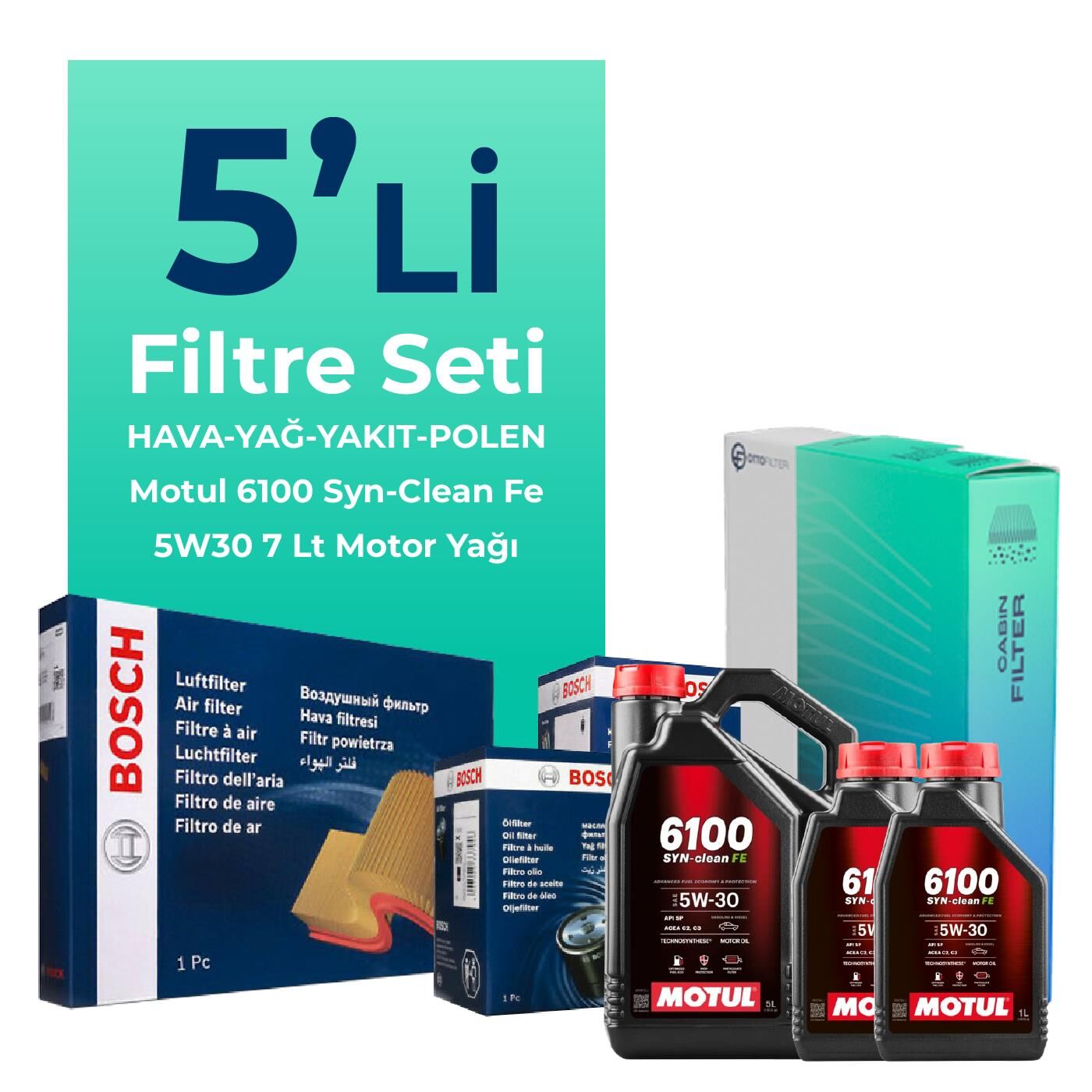 BOSCH Toyota Hilux 2.5 Filtre Bakım Seti Motul Motor Yağlı (2006-2015) 5 Li