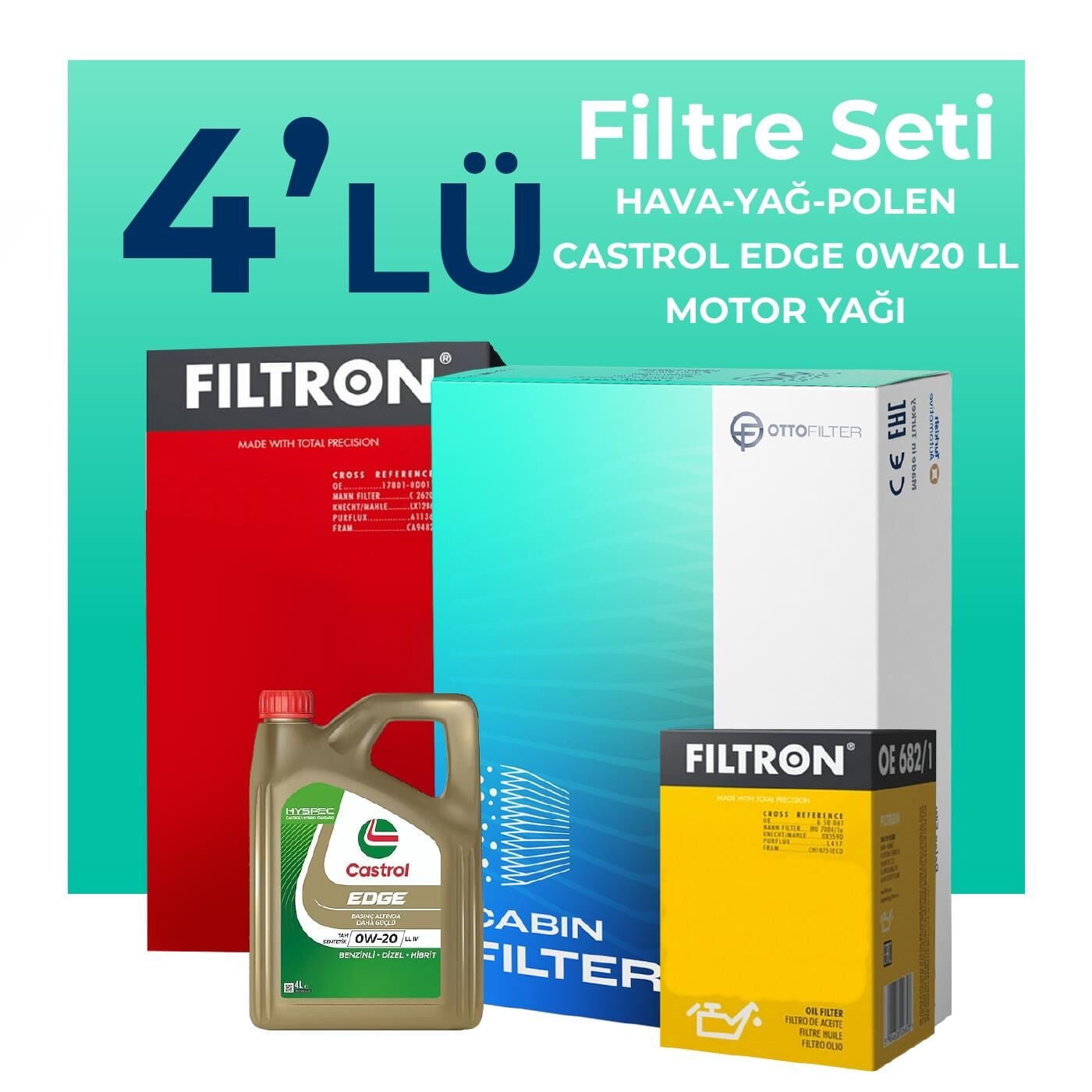Filtron Ford Fiesta 1.1 Benzinli Filtre Bakım Seti Castrol Motor Yağlı (2017-2020) 4 Lü