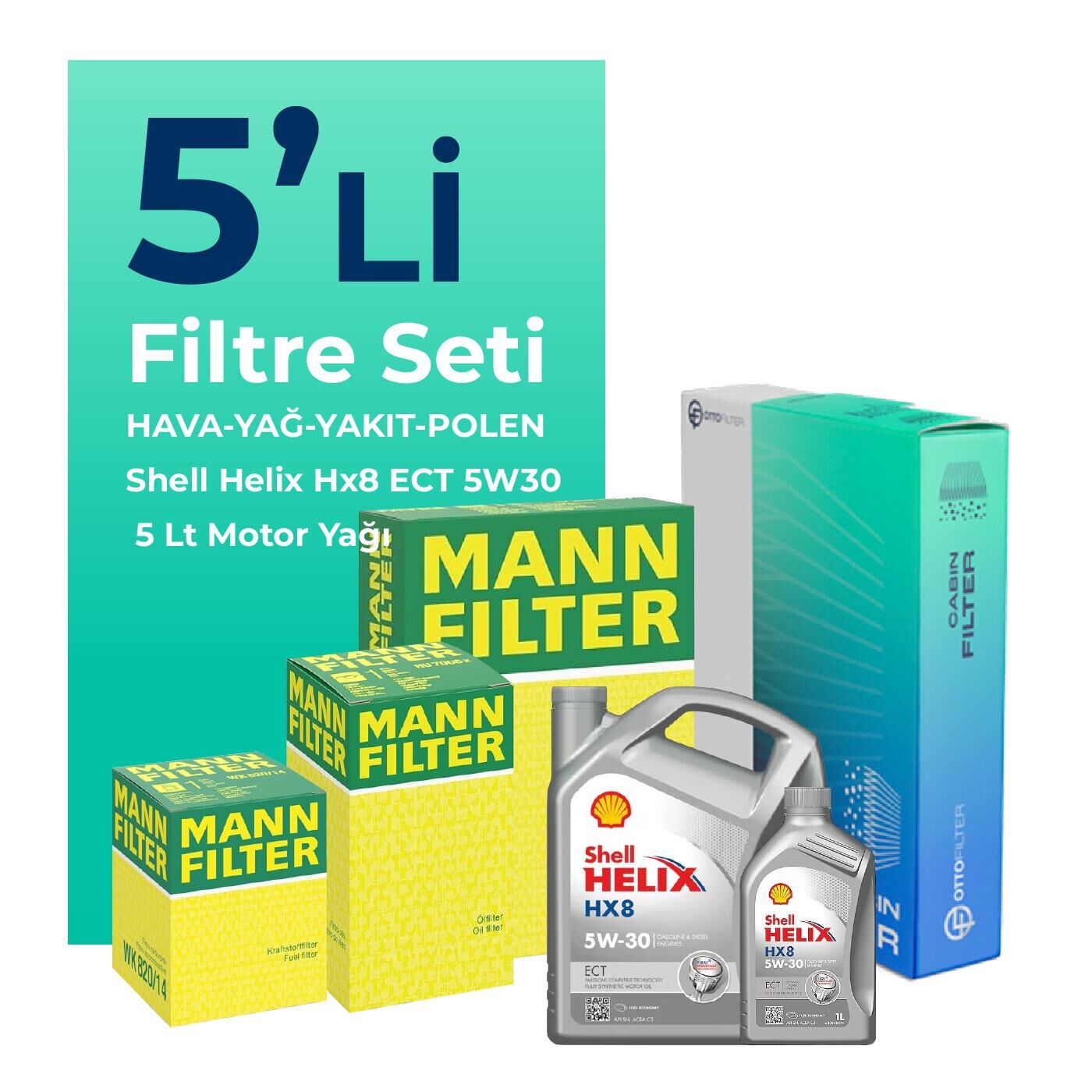 MANN Fiat Doblo 1.6 Dizel Filtre Bakım Seti Shell Motor Yağlı (2010-2015) 5 Li