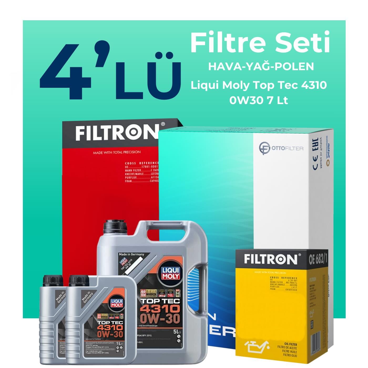 Filtron Ford Courier 1.5 EcoBlue Filtre Bakım Seti Liqui Moly Motor Yağlı (2024-2025) 4 Lü