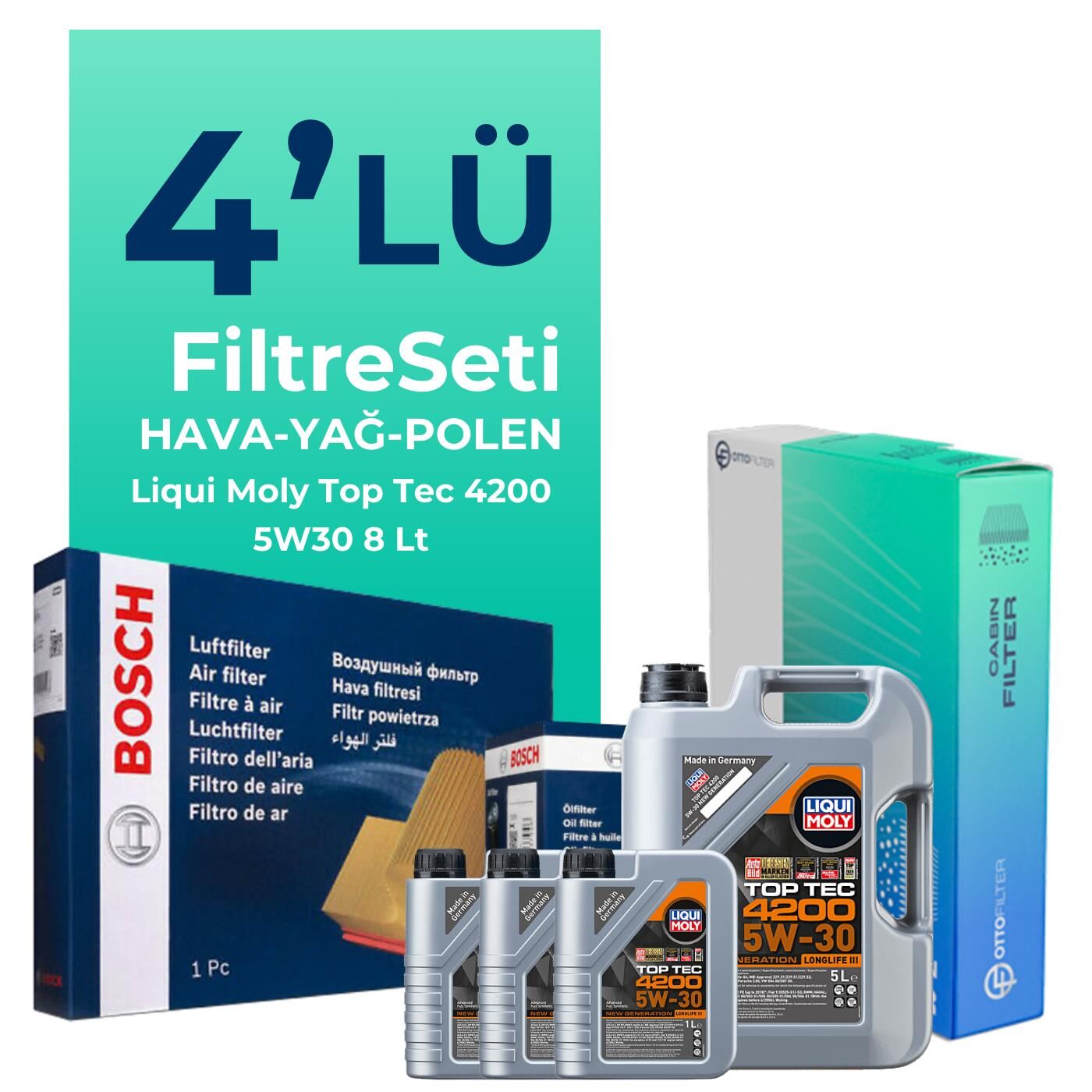 BOSCH Mercedes ML280 Dizel Filtre Bakım Seti Liqui Moly Motor Yağlı (2006-2010) 4 Lü