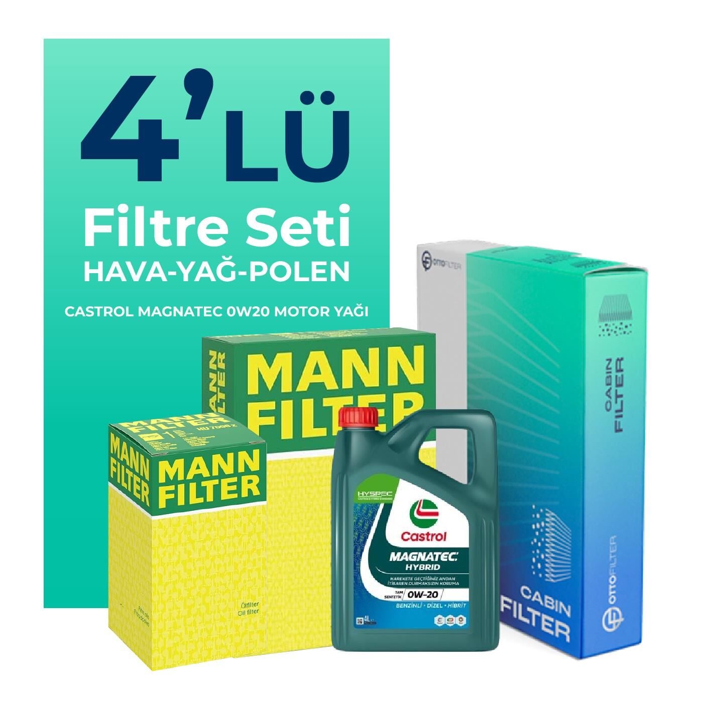 MANN Honda Civic 1.5 Benzin FC5 Filtre Bakım Seti Castrol Motor Yağlı (2017-2021) 4 Lü