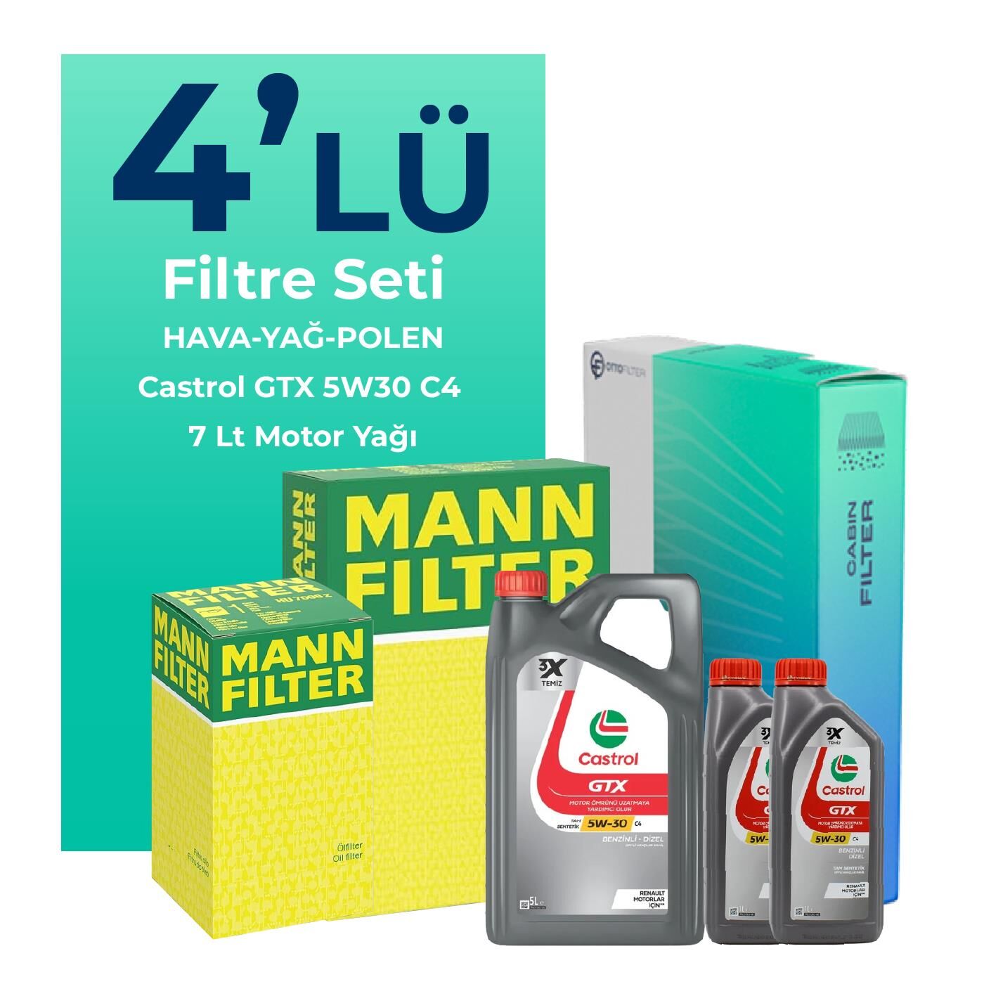 MANN Renault Latitude 2.0 Dizel Filtre Bakım Seti Castrol Motor Yağlı (2010-2015) 4 Lü