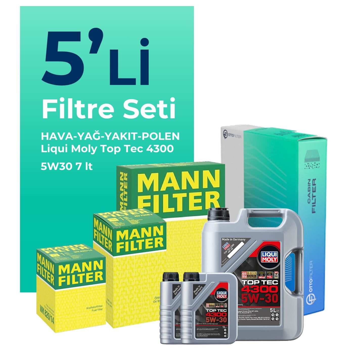 MANN Nissan Navara 2.5 Dizel Filtre Bakım Seti Liqui Moly Motor Yağlı (2006-2015) 5 Li