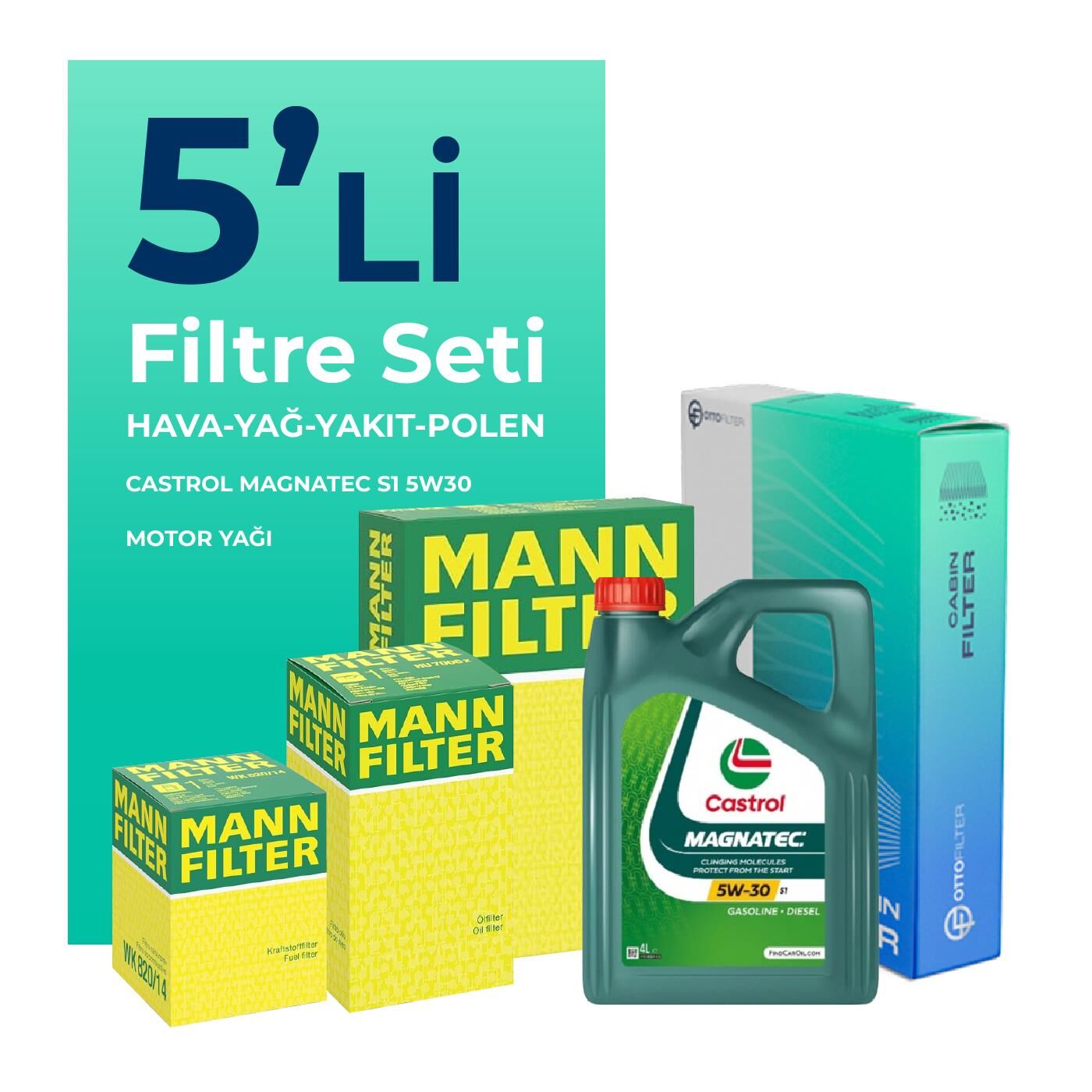 MANN Fiat Punto 1.3 Dizel Filtre Bakım Seti Castrol Motor Yağlı (2005-2011) 5 Li