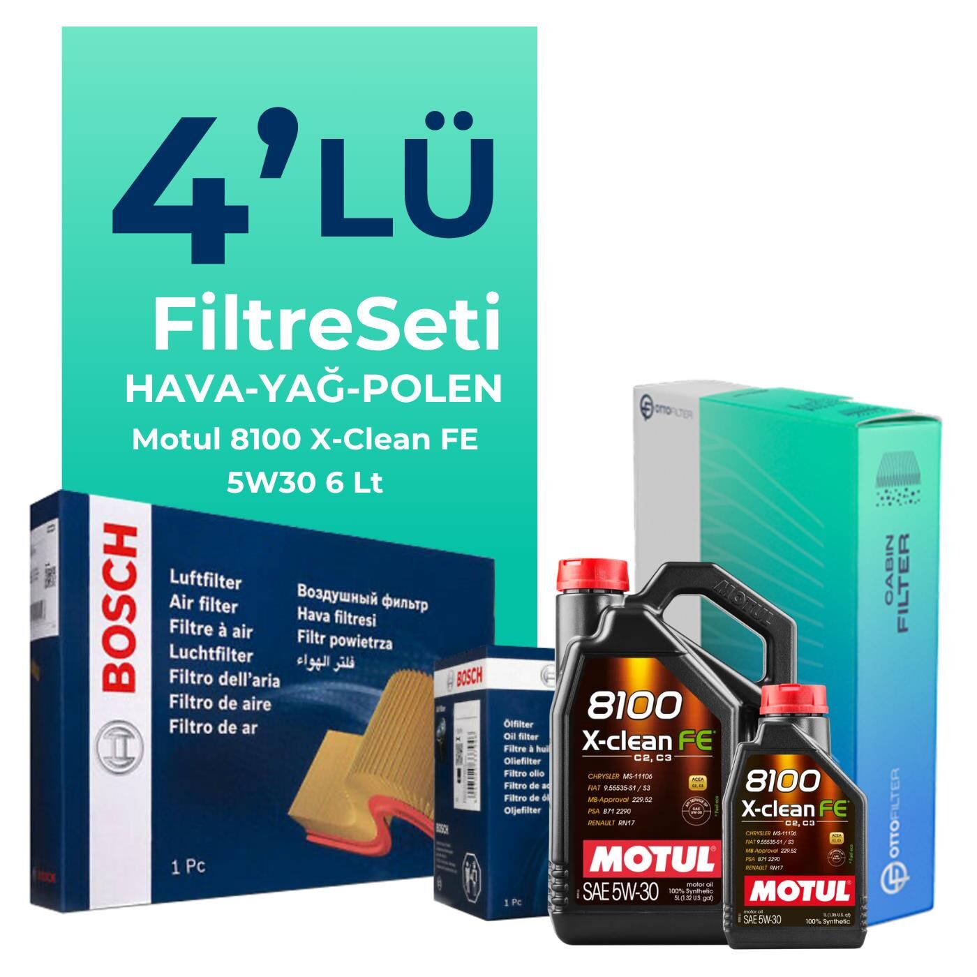 BOSCH Renault Megane 1.3 Benzin TCe Filtre Bakım Seti Motul Motor Yağlı (2019-2024) 4 Lü