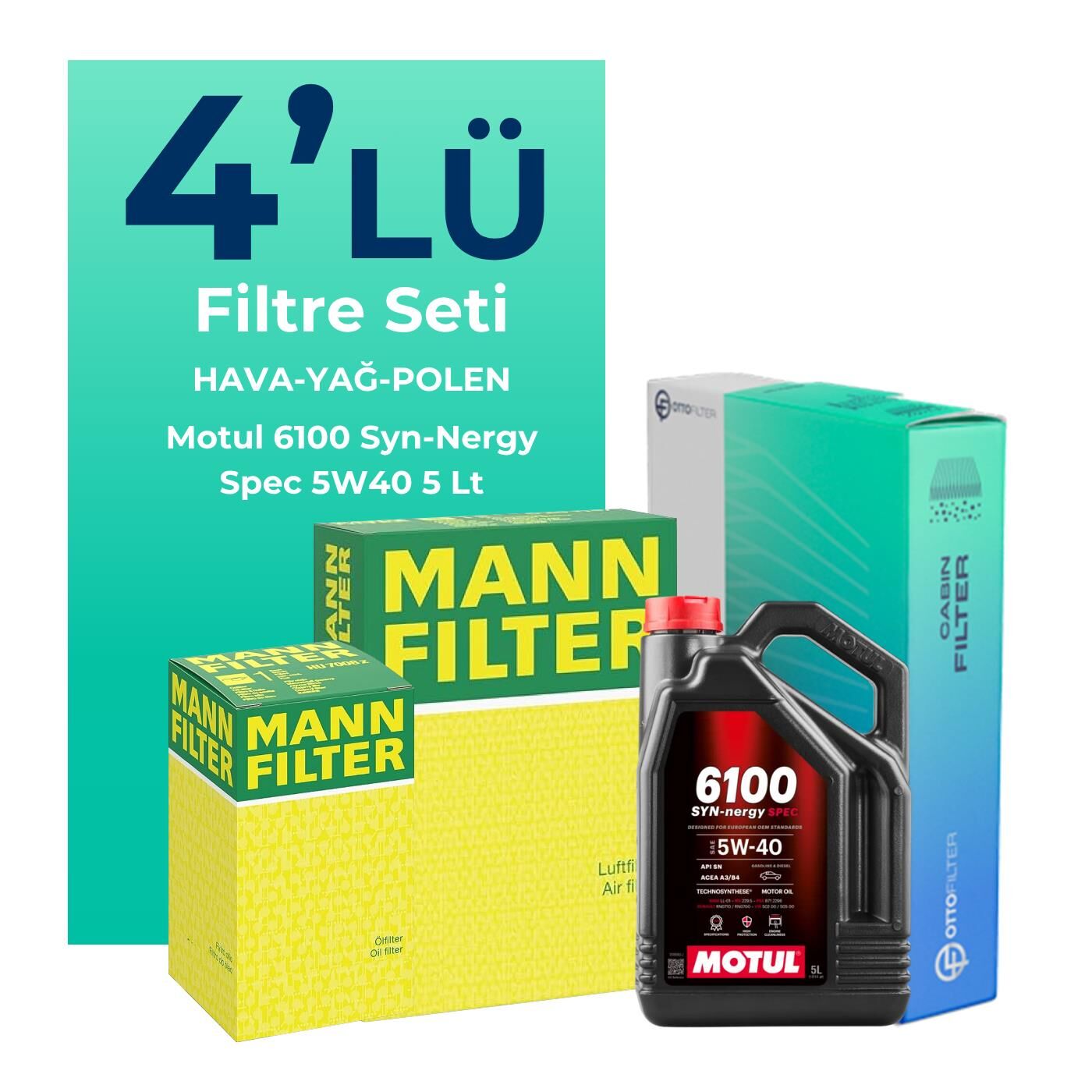MANN Renault Captur 1.2 Benzin TCe Filtre Bakım Seti Motul Motor Yağlı (2013-2019) 4 Lü