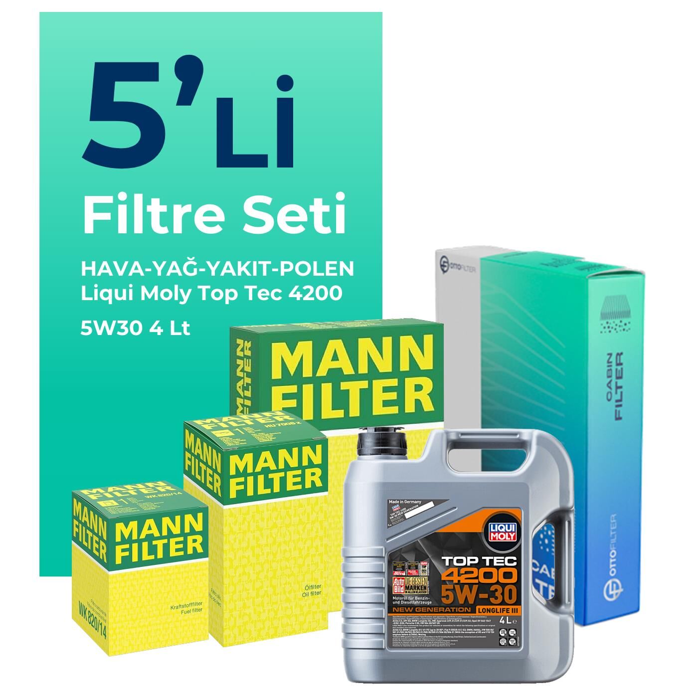 MANN BMW 1.16D Filtre Bakım Seti Liqui Moly Motor Yağlı (2015-2019) 5 Li