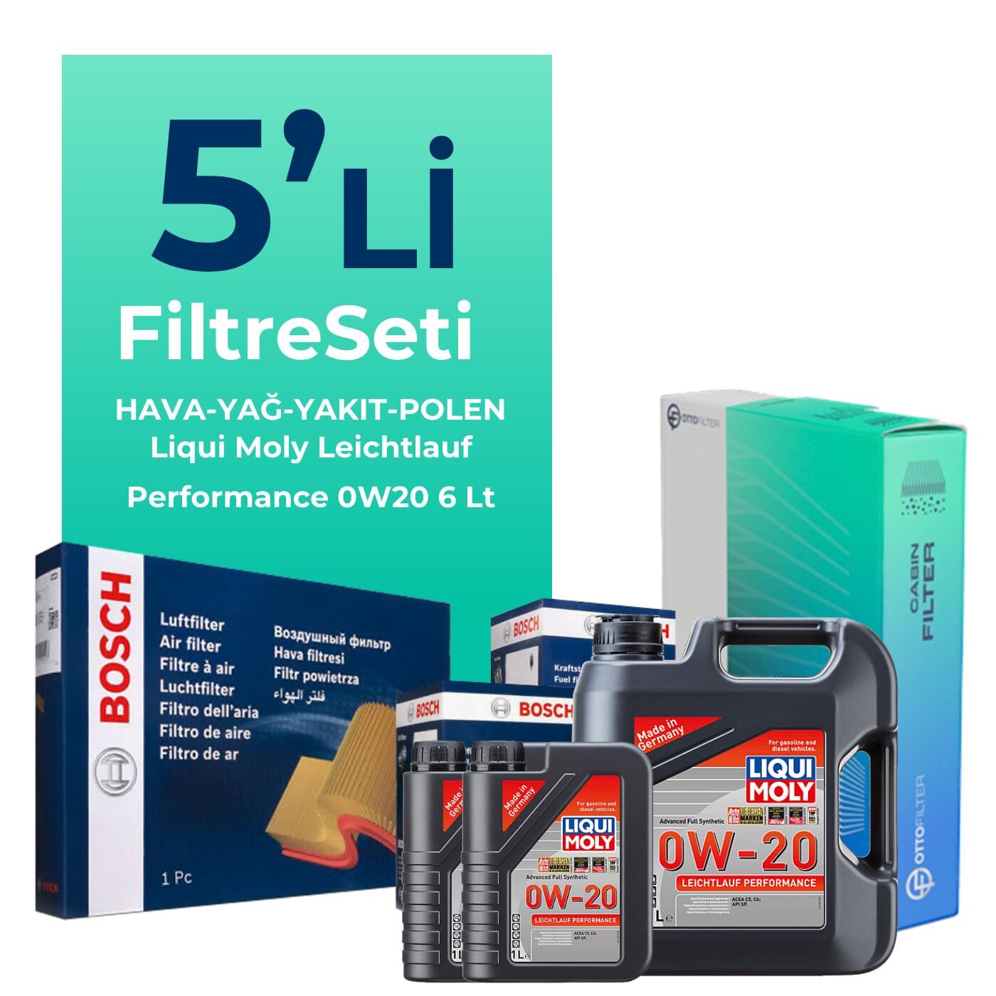 BOSCH Volvo XC60 2.0 Dizel Filtre Bakım Seti Liqui Moly Motor Yağlı (2013-2017) 5 Li