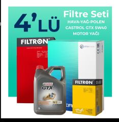 Filtron Fiat Bravo 1.4 T-Jet Benzinli Filtre Bakım Seti Castrol Motor Yağlı (2007-2015) 4 Lü