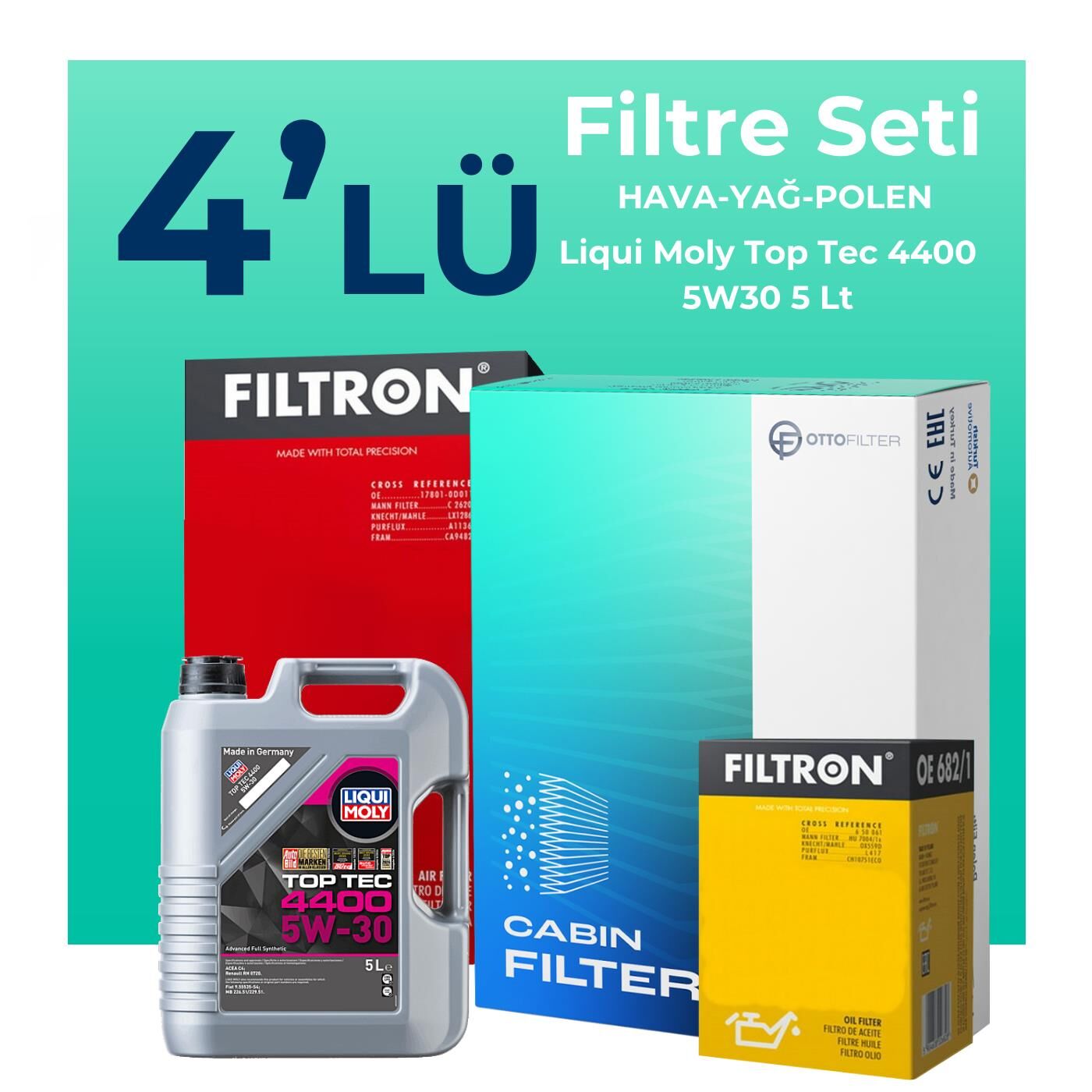 Filtron Dacia Lodgy 1.5 BlueDci Dizel Filtre Bakım Seti Liqui Moly Motor Yağlı (2018-2022) 4 Lü