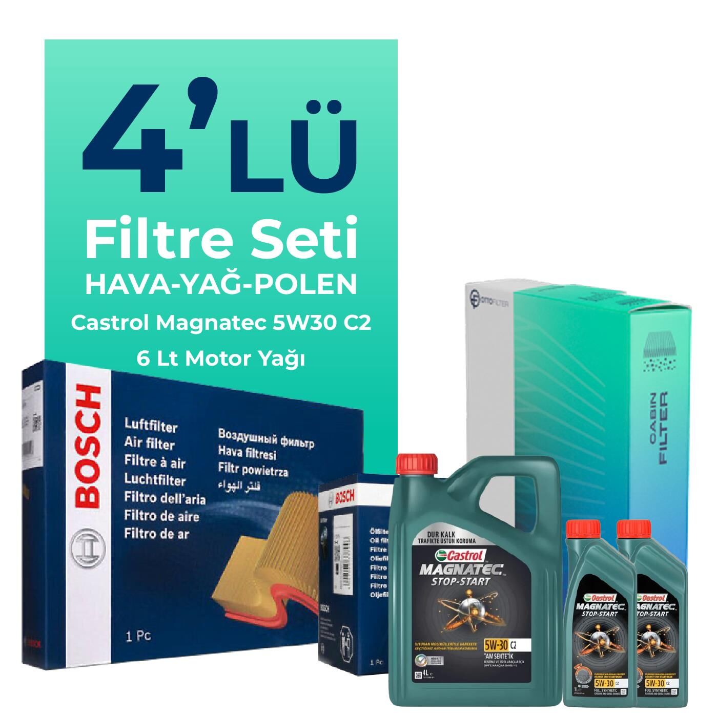 BOSCH Ford Connect 1.8 Dizel Filtre Bakım Seti Castrol Motor Yağlı (2002-2013) 4 Lü