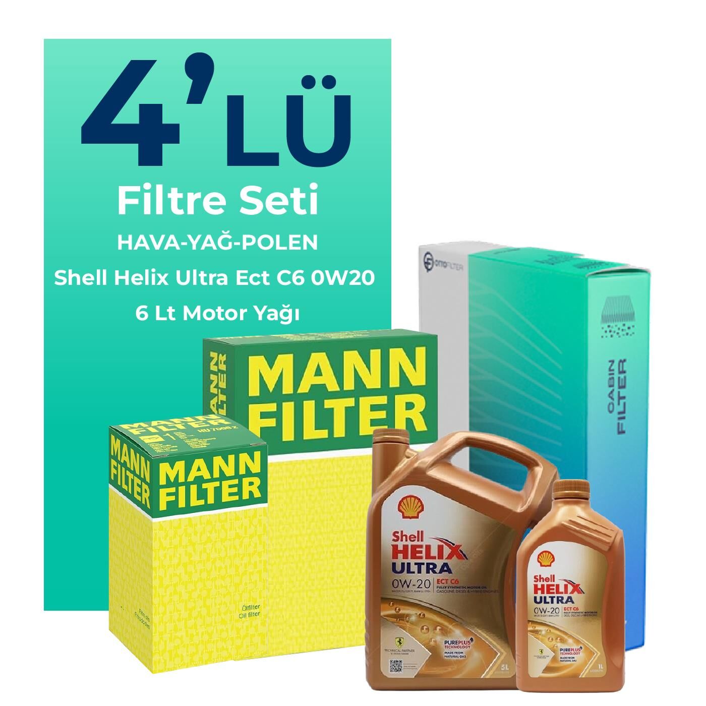 MANN Volvo V40 1.5 Benzin Filtre Bakım Seti Shell Motor Yağlı (2015-2019) 4 Lü