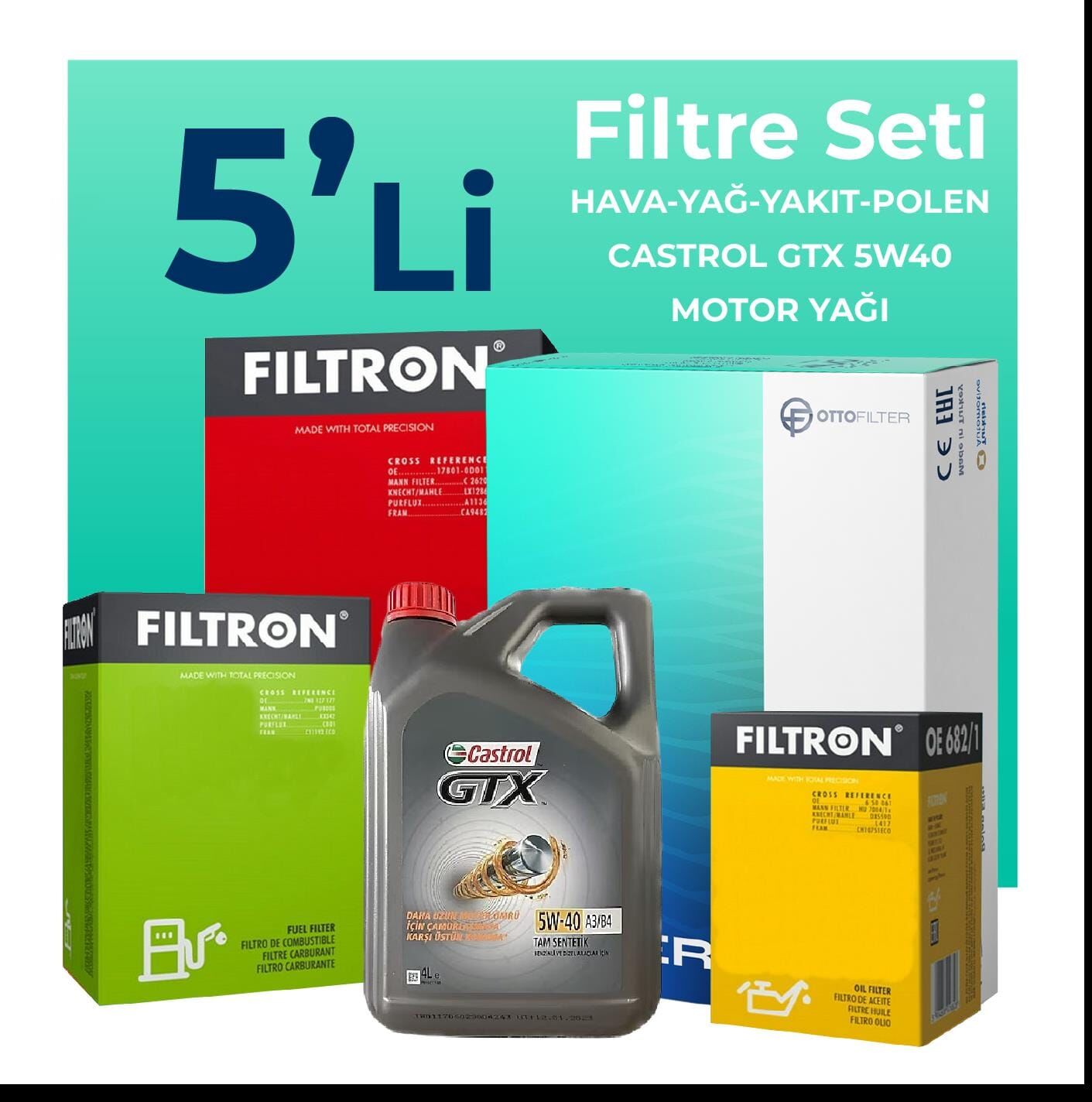 Filtron Nissan Qashqai 2.0 Dizel Filtre Bakım Seti Castrol Motor Yağlı (2007-2013) 5 Li