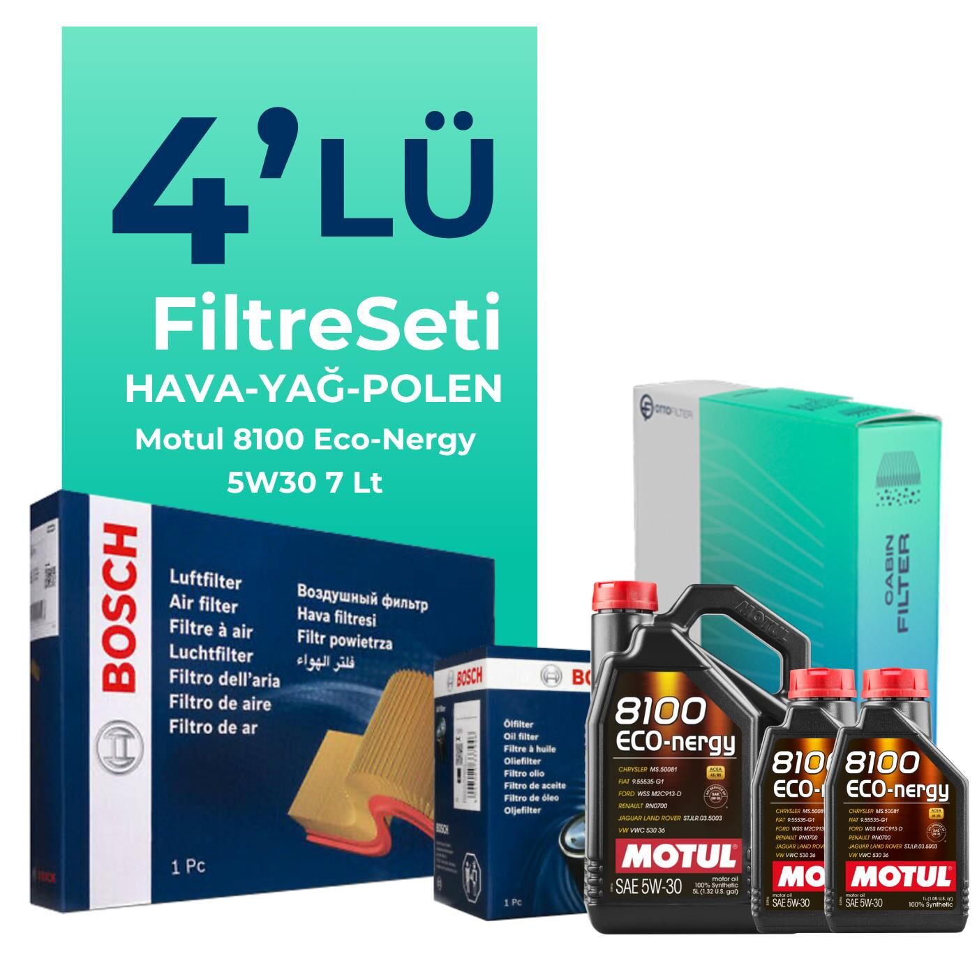 BOSCH Mercedes E250 Benzin Filtre Bakım Seti Motul Motor Yağlı (2013-2015) 4 Lü