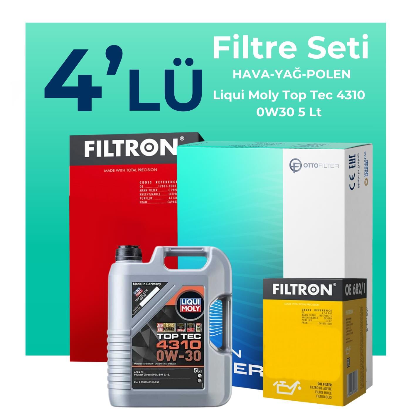 Filtron Jeep Renegade 1.4 Benzin Filtre Bakım Seti Liqui Moly Motor Yağlı (2014-2016) 4 Lü
