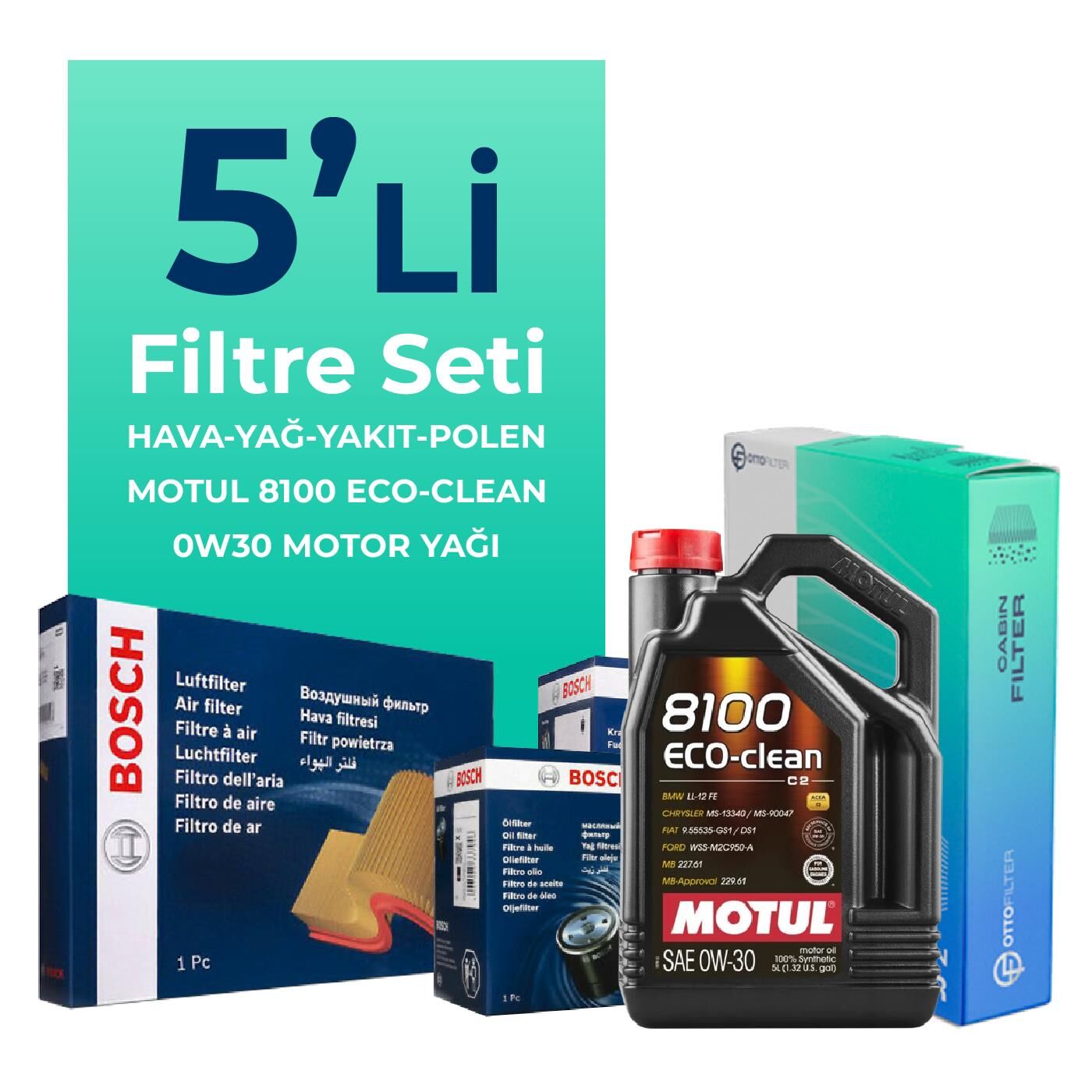 BOSCH Fiat Doblo 1.3 Dizel Filtre Bakım Seti Motul Motor Yağlı EURO 6 (2015-2022) 5 Li