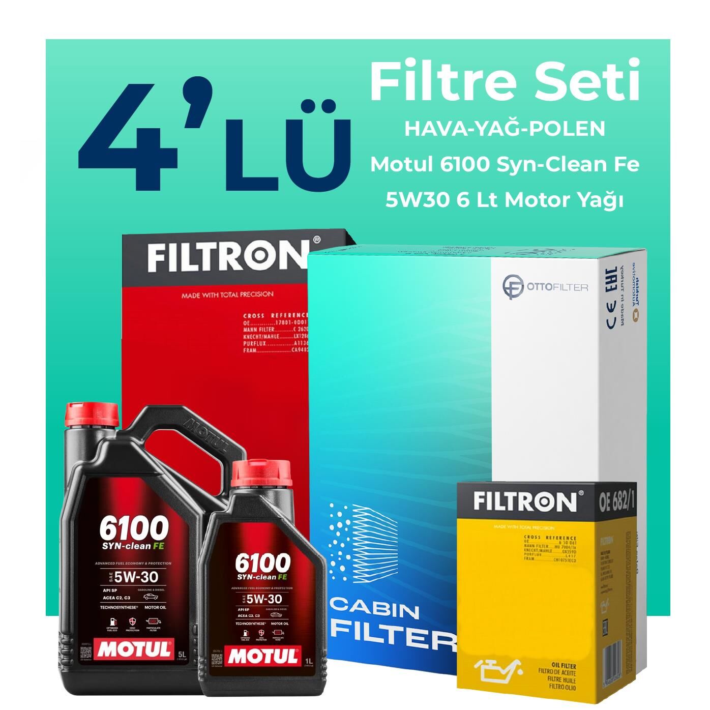 Filtron Peugeot Expert 1.5 Dizel Filtre Bakım Seti Motul Motor Yağlı (2017-2025) 4 Lü
