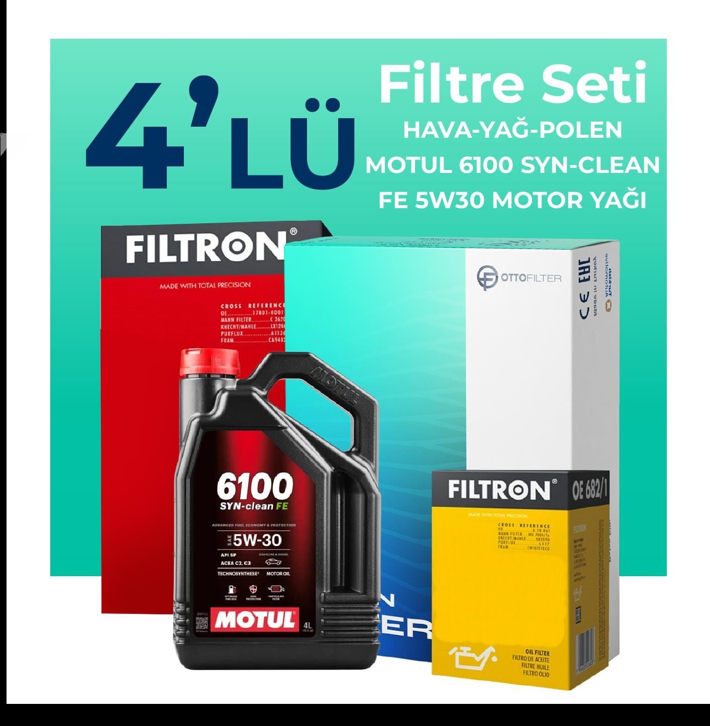 Filtron Citroen Berlingo 1.6 Dizel Filtre Bakım Seti Motul Motor Yağlı (2010-2016) 4 Lü